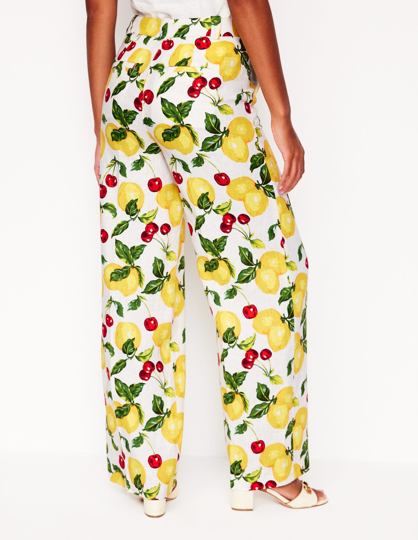 Westbourne Linen Trousers-Ivory, Cherries and Lemons