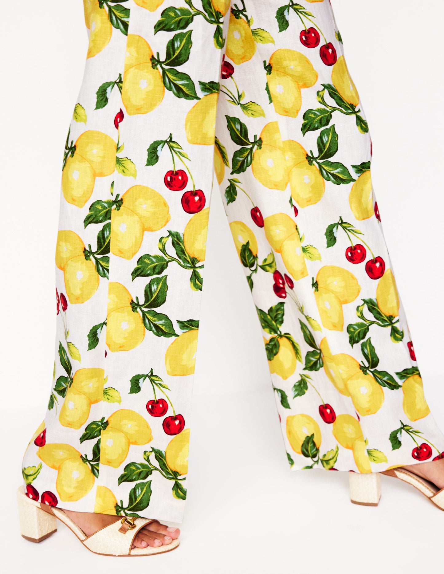 Westbourne Linen Trousers-Ivory, Cherries and Lemons