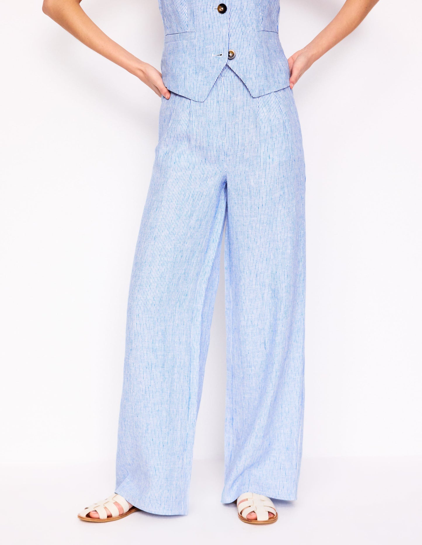 Dulwich Linen Trousers-Kingfisher Blue Fine Stripe