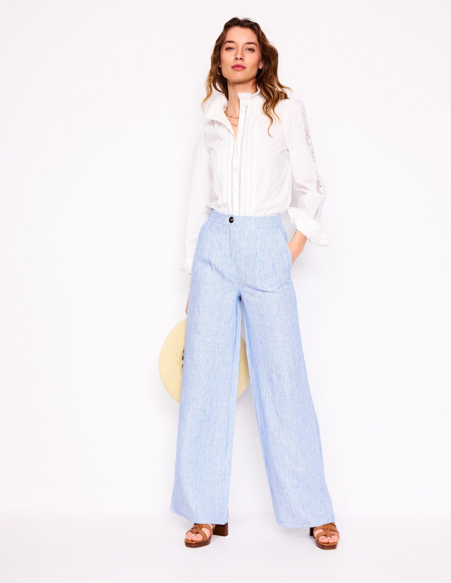 Dulwich Linen Trousers-Kingfisher Blue Fine Stripe
