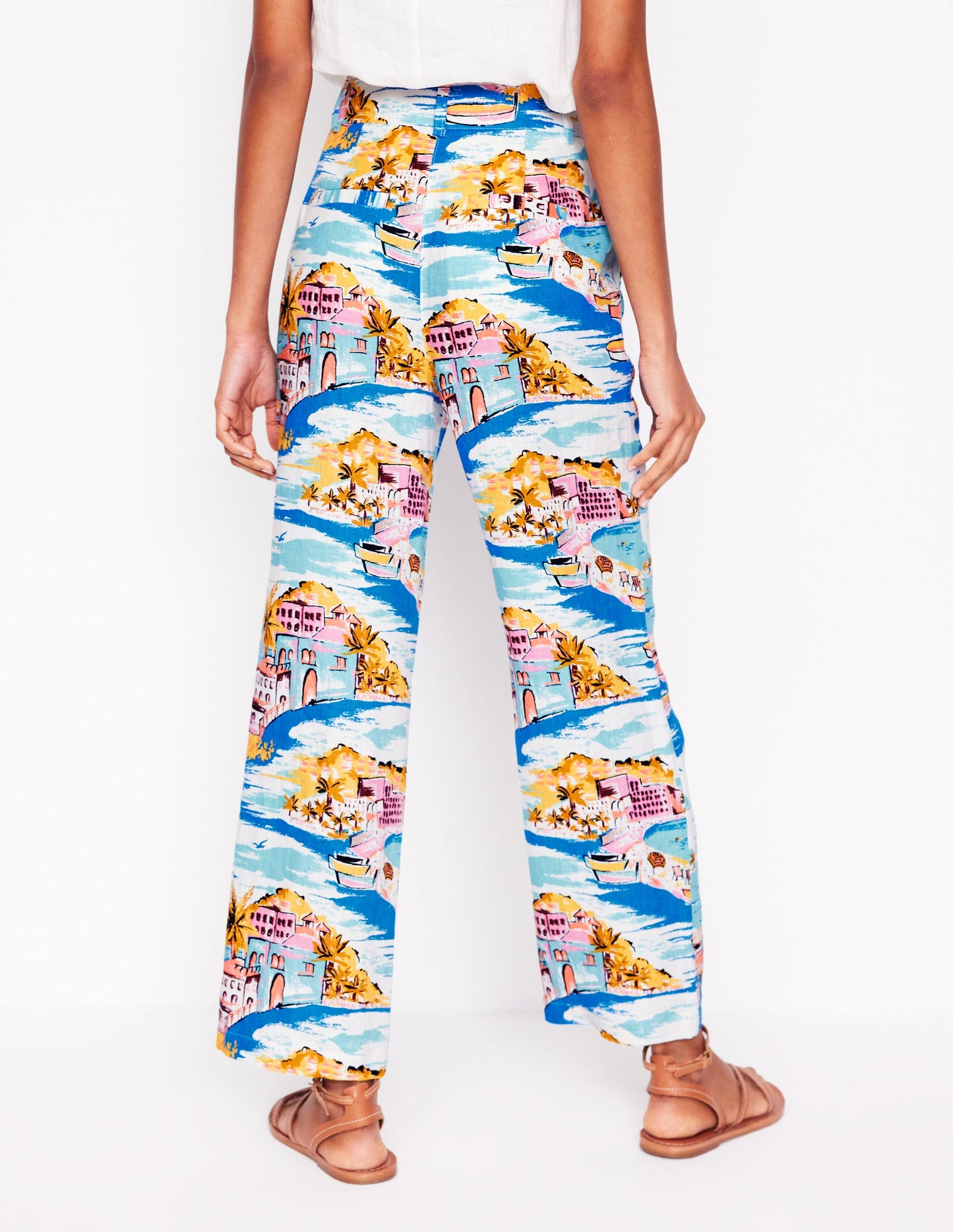 Westbourne Crop Linen Trousers-Multi, Paradise Bay