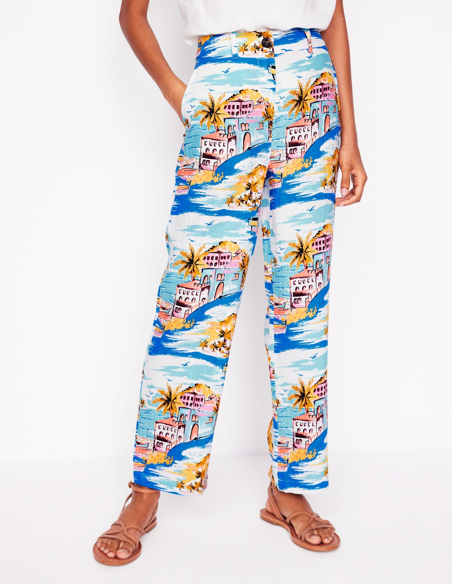 Westbourne Crop Linen Trousers-Multi, Paradise Bay