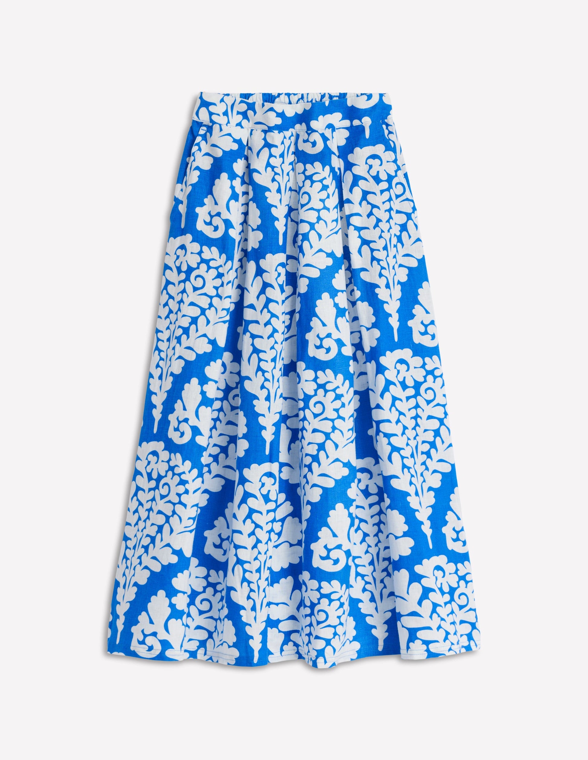 Verity Linen Midi Skirt-Cerulean Blue, Blossomy-6