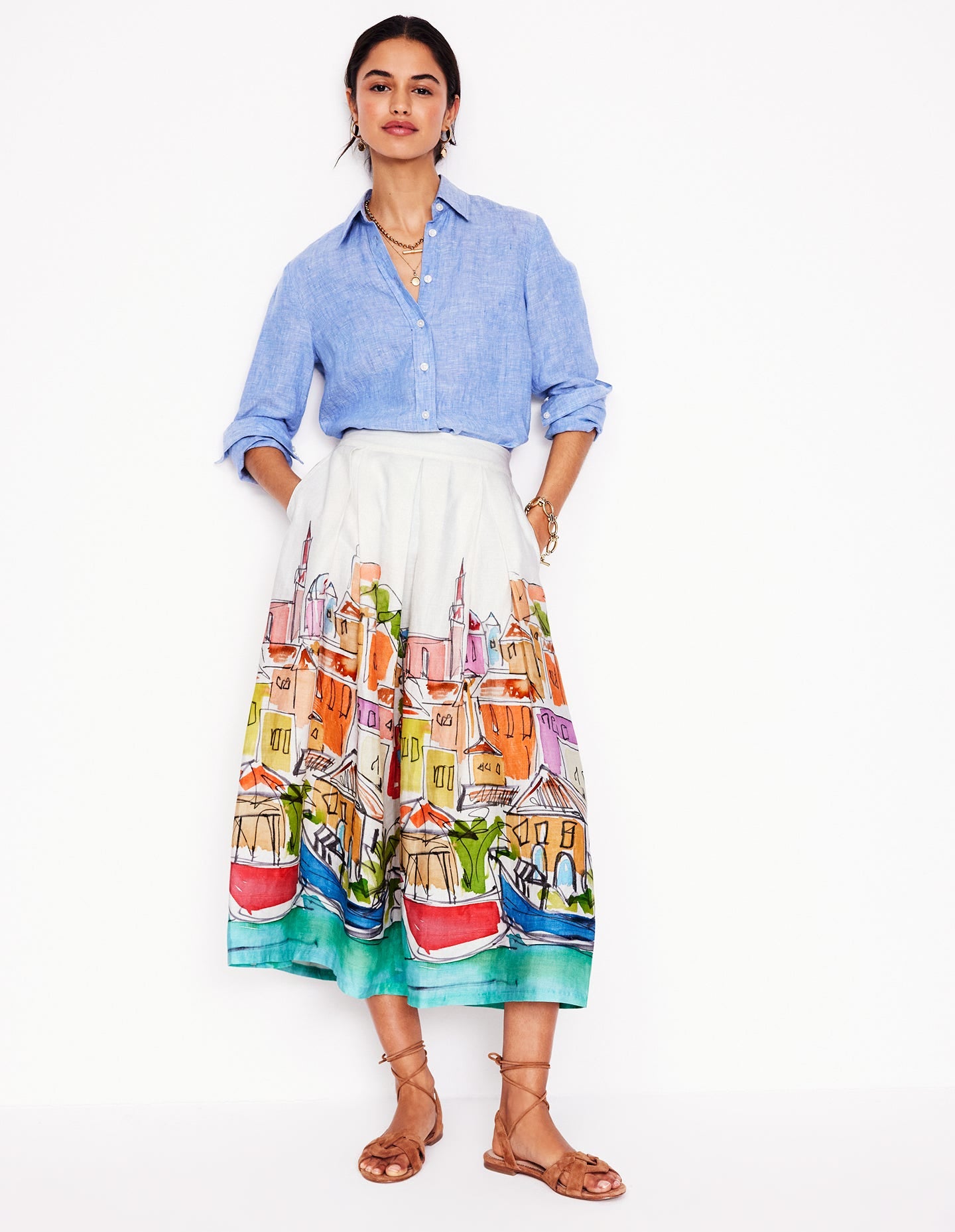 Verity Linen Midi Skirt-Multi, Rainbow Village-1