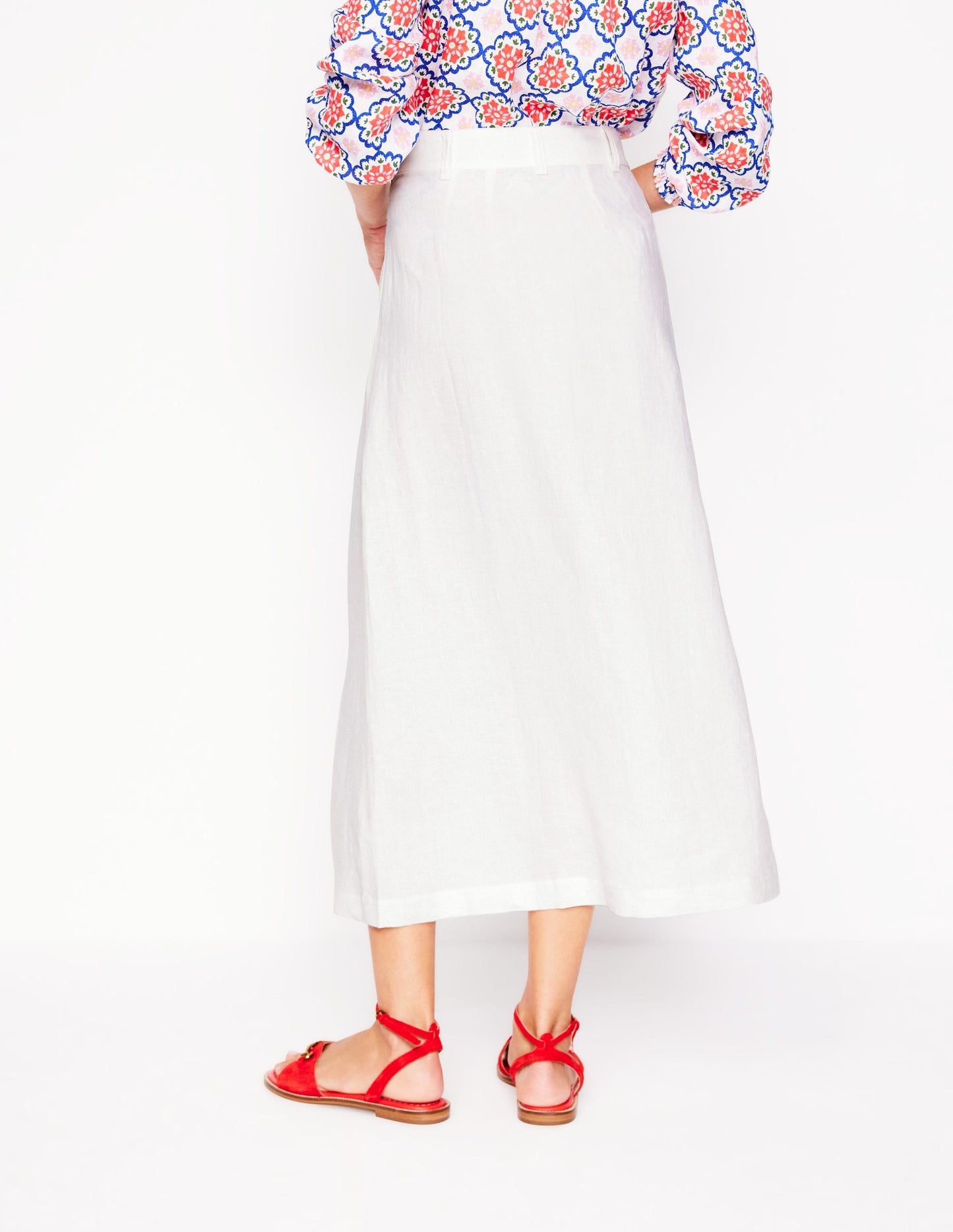 Thomasina Linen Midi Skirt-White