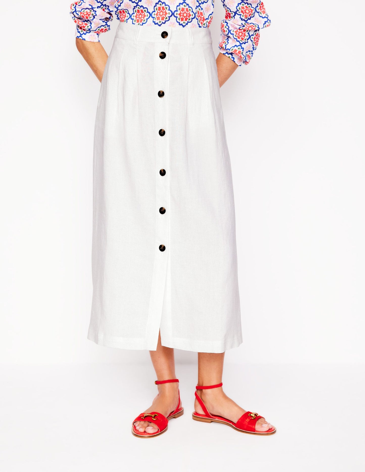 Thomasina Linen Midi Skirt-White