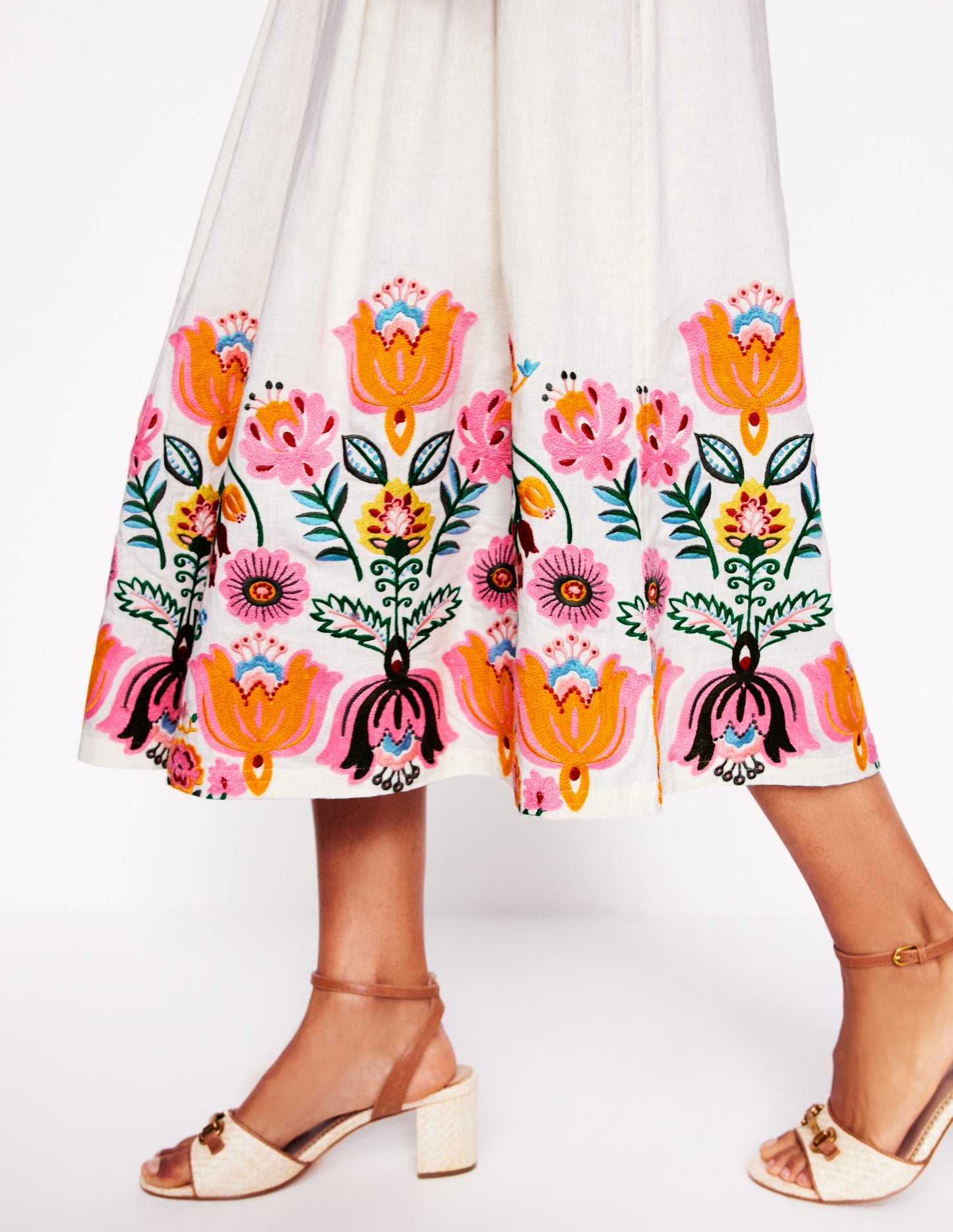 Verity Embroidered Linen Skirt-Ivory
