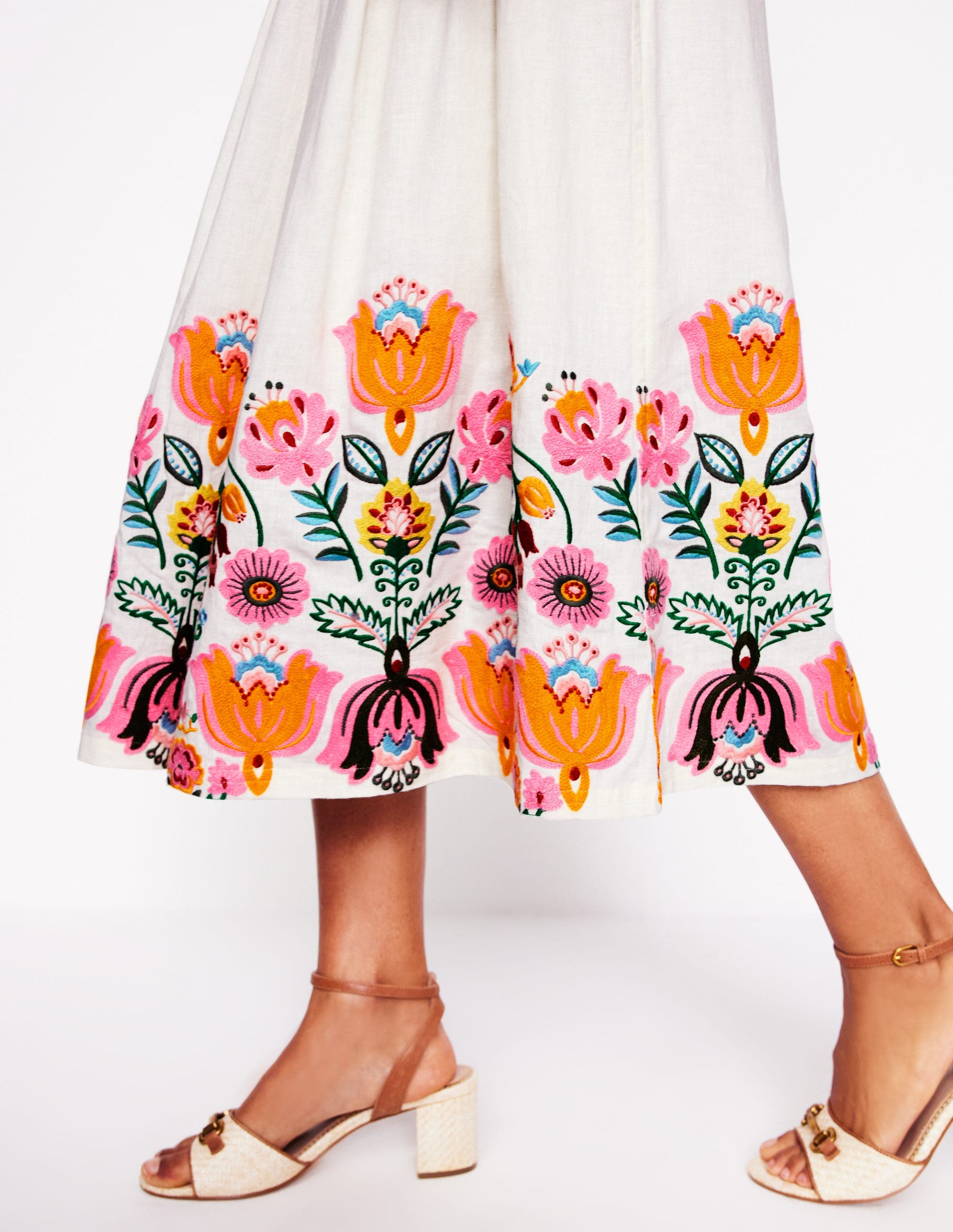 Verity Embroidered Linen Skirt-Ivory-2