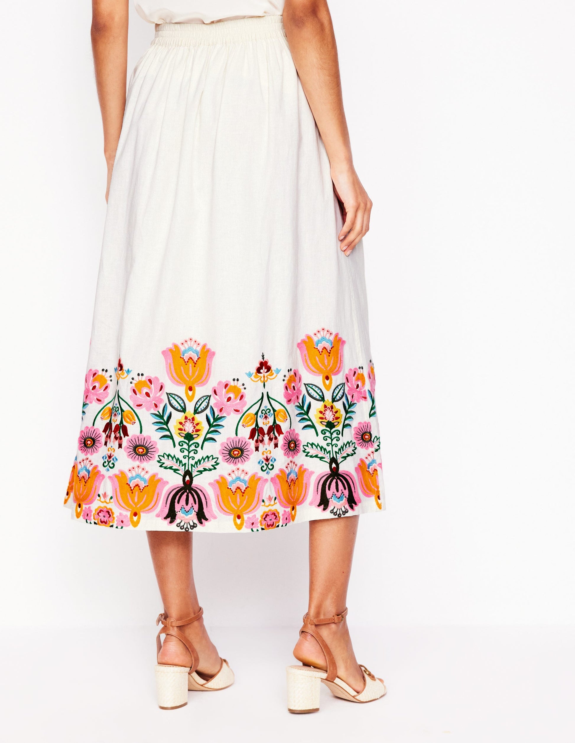 Verity Embroidered Linen Skirt-Ivory-3