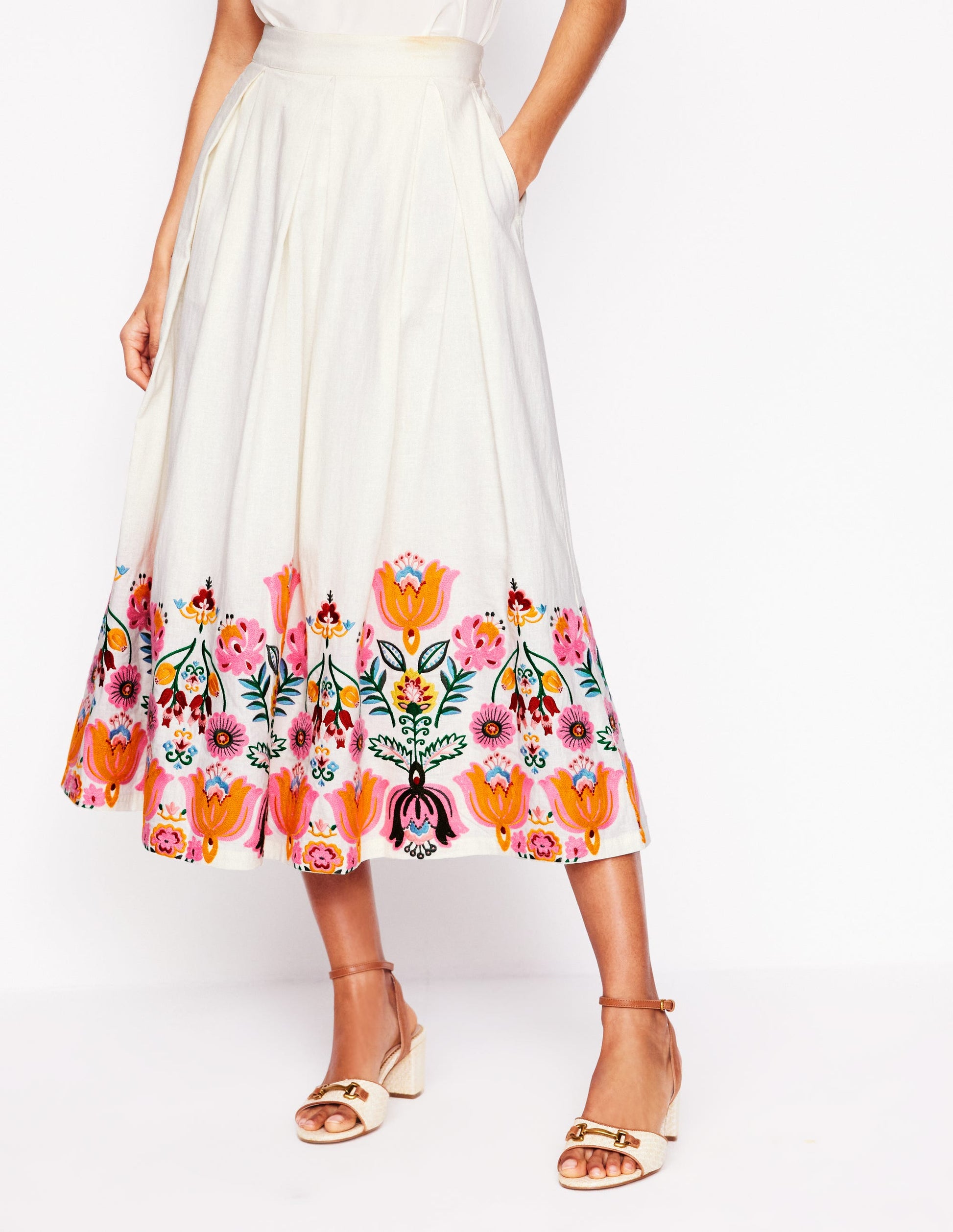 Verity Embroidered Linen Skirt-Ivory-4