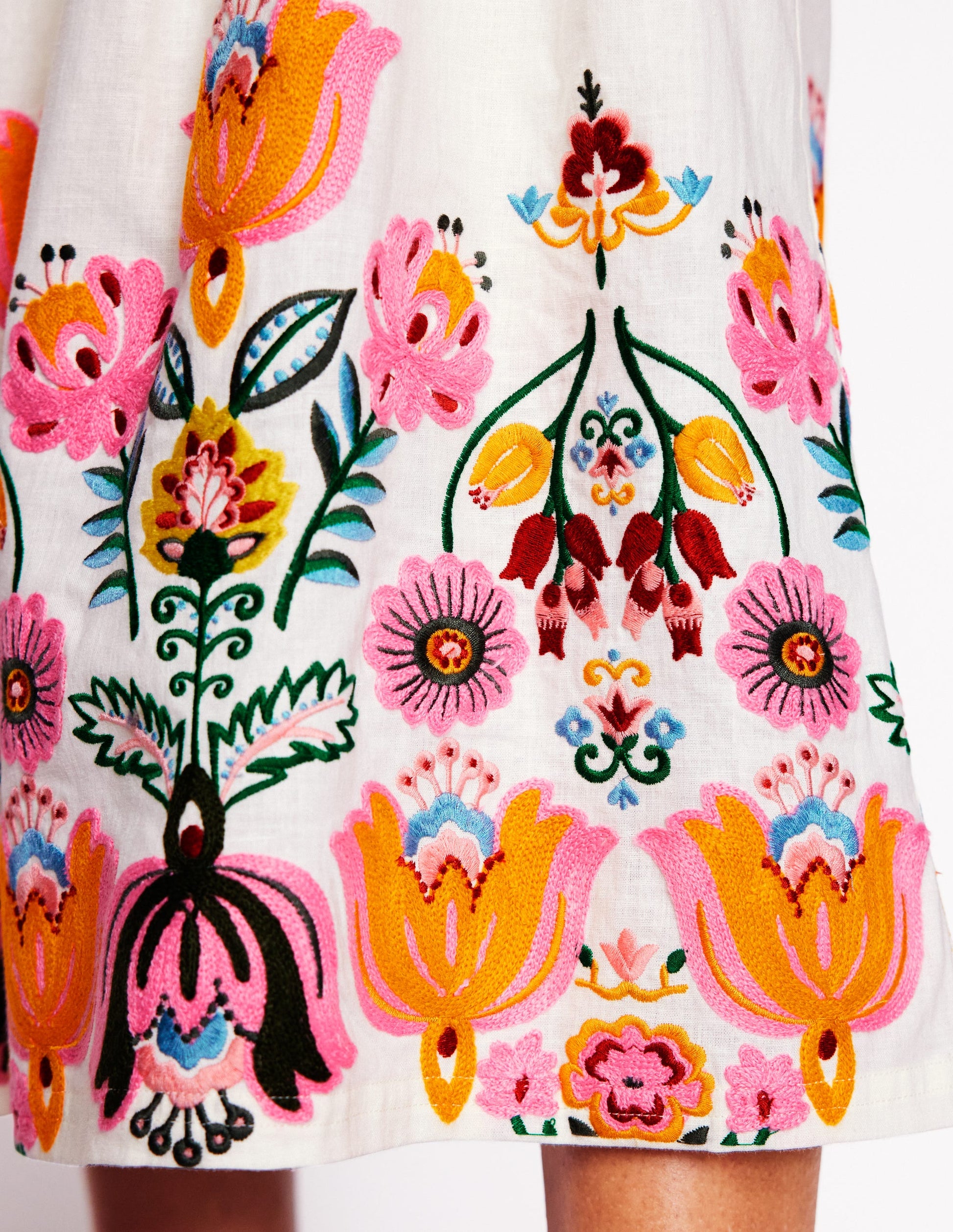 Verity Embroidered Linen Skirt-Ivory-5