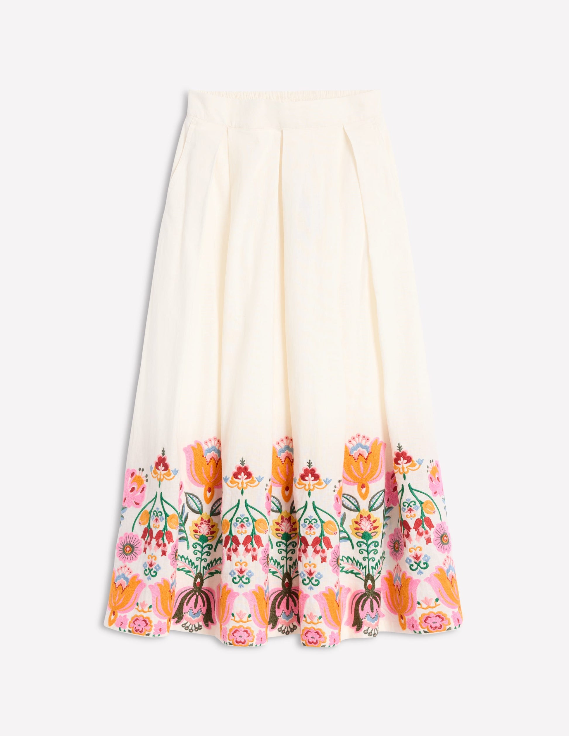 Verity Embroidered Linen Skirt-Ivory-7
