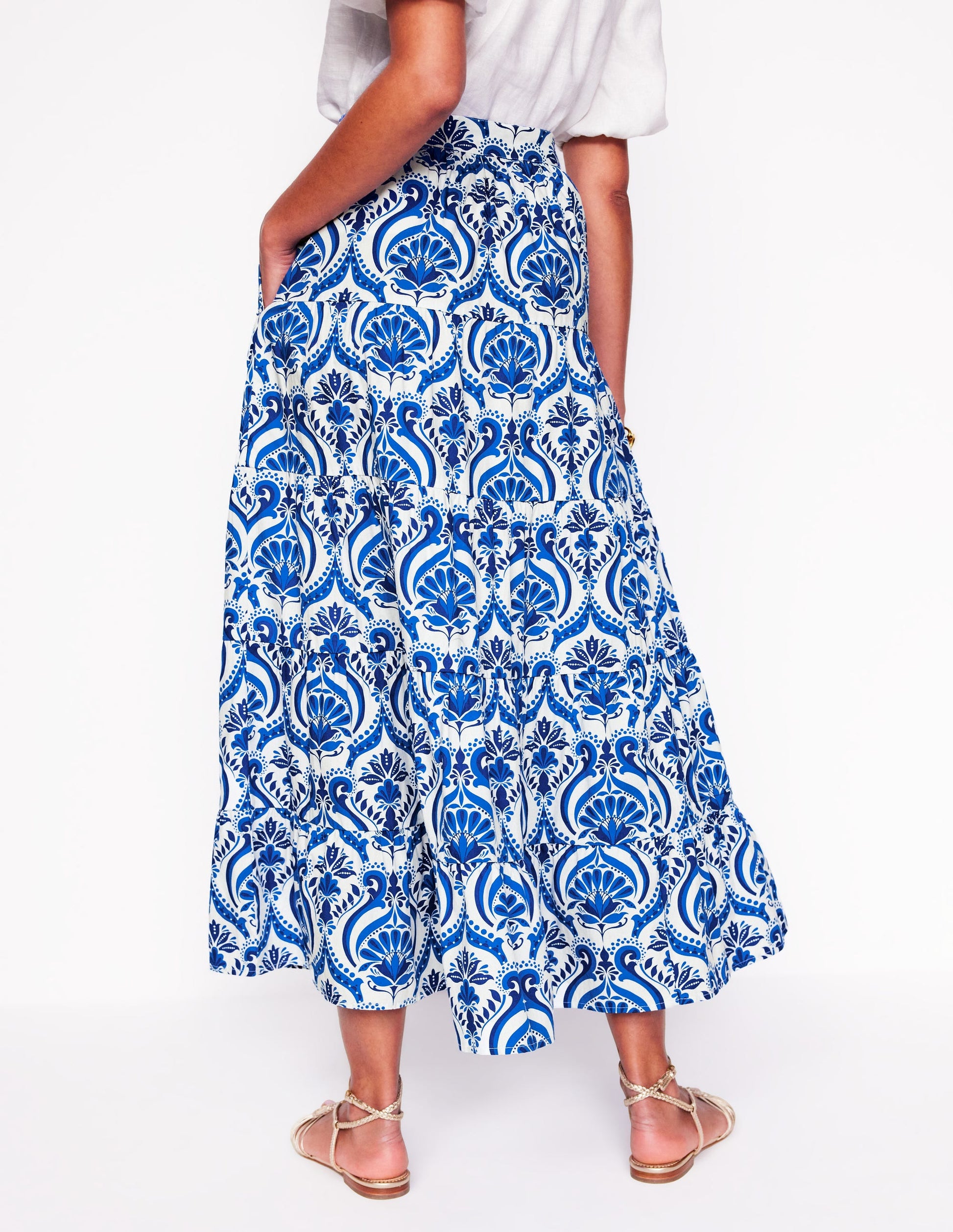 Nadia Poplin Maxi Skirt-Blue, Ornamental Floral-3