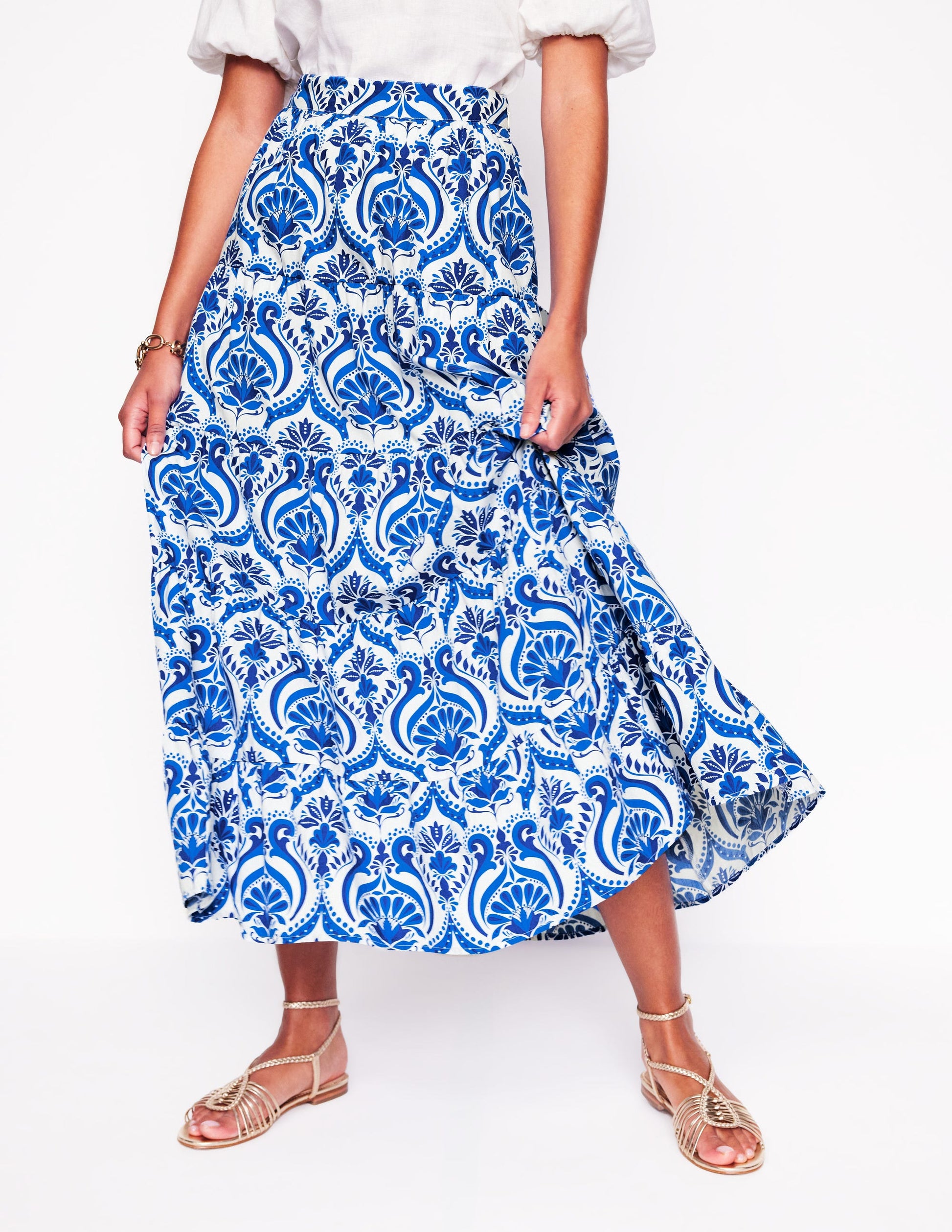 Nadia Poplin Maxi Skirt-Blue, Ornamental Floral-4