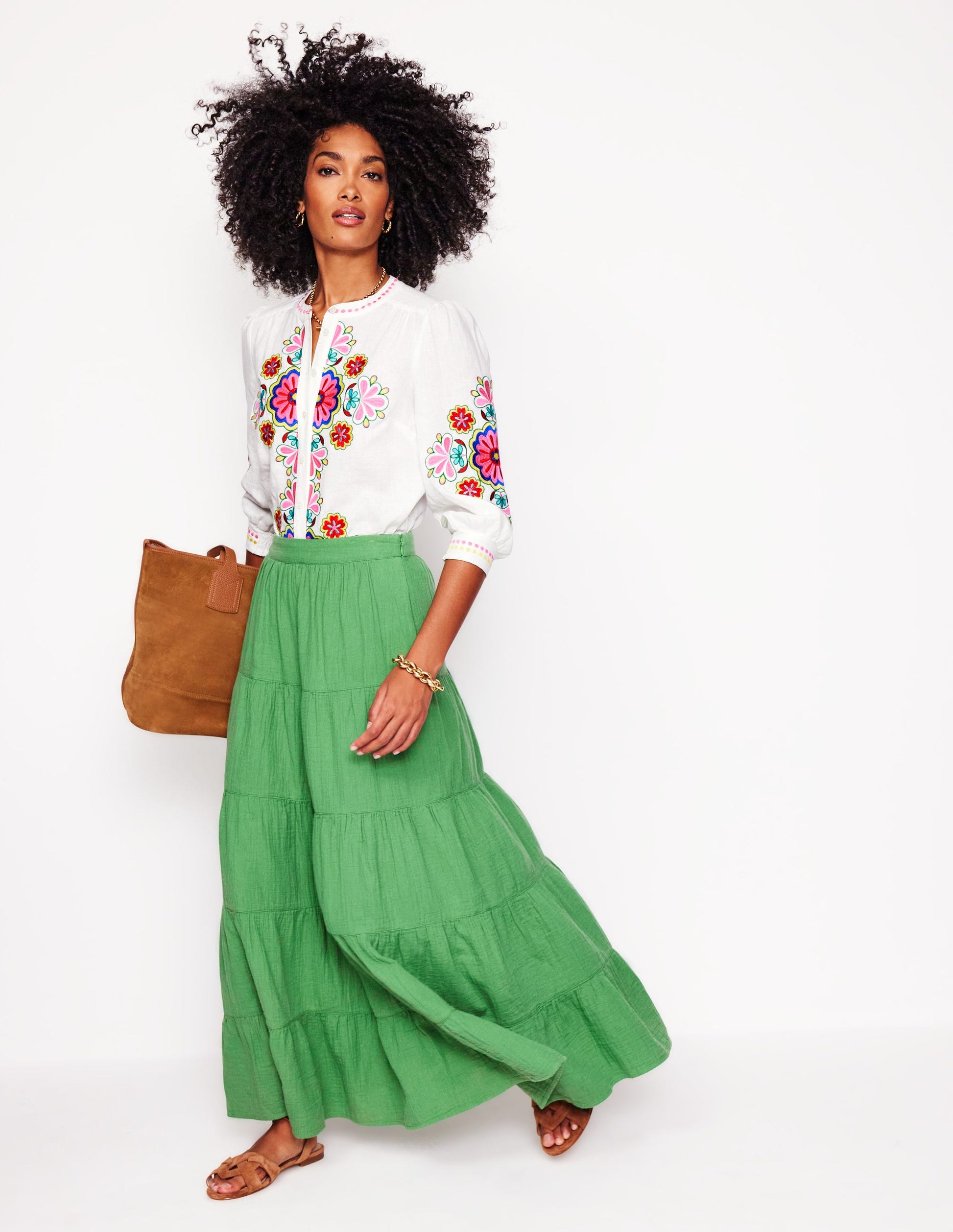 Nadia Double Cloth Maxi Skirt-Paradise Green-1