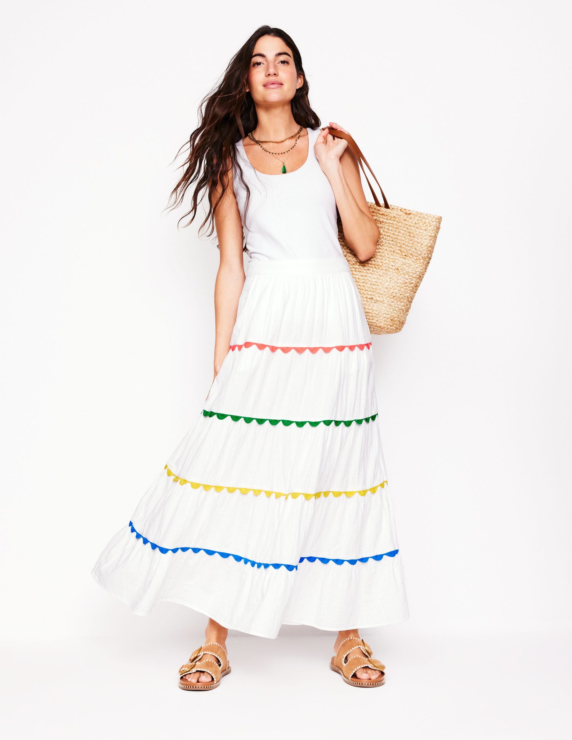 Nadia Double Cloth Maxi Skirt-White-1