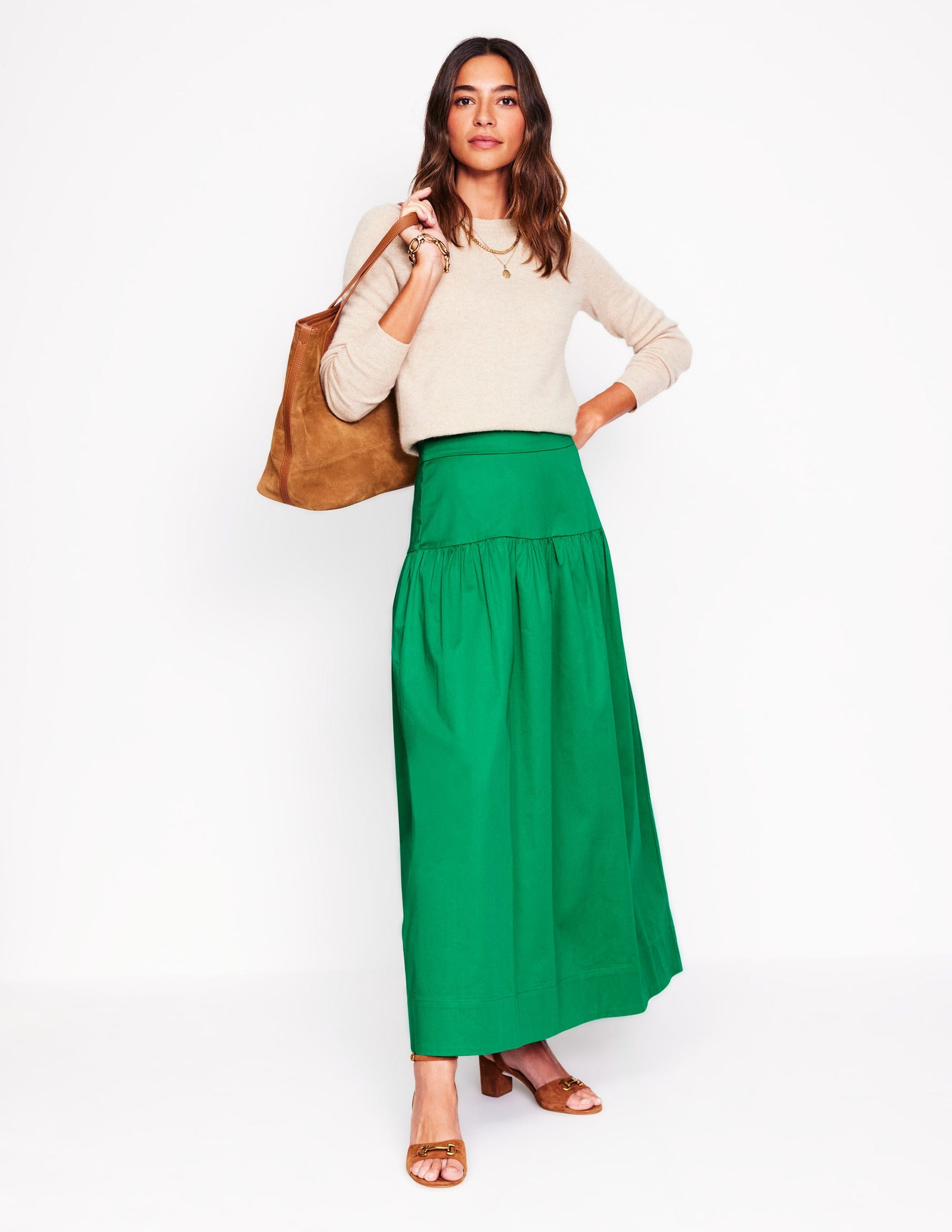 Yoke Detail Maxi Skirt-Rich Emerald-1