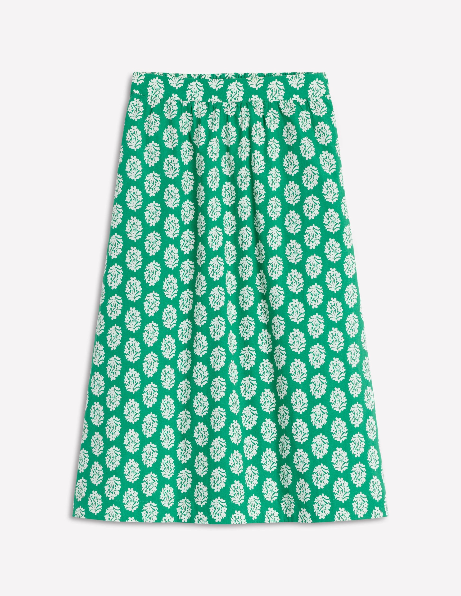 Hattie Poplin Midi Skirt-Rich Emerald, Posy Stamp-5