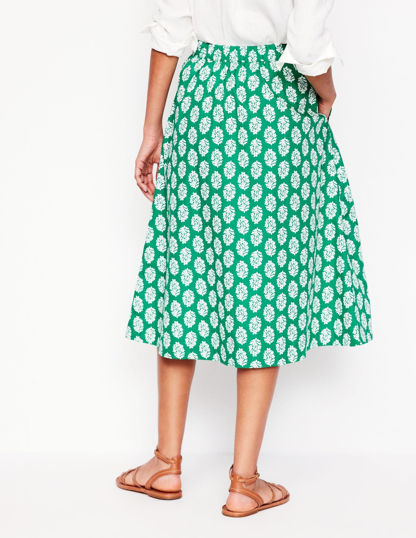 Hattie Poplin Midi Skirt-Rich Emerald, Posy Stamp