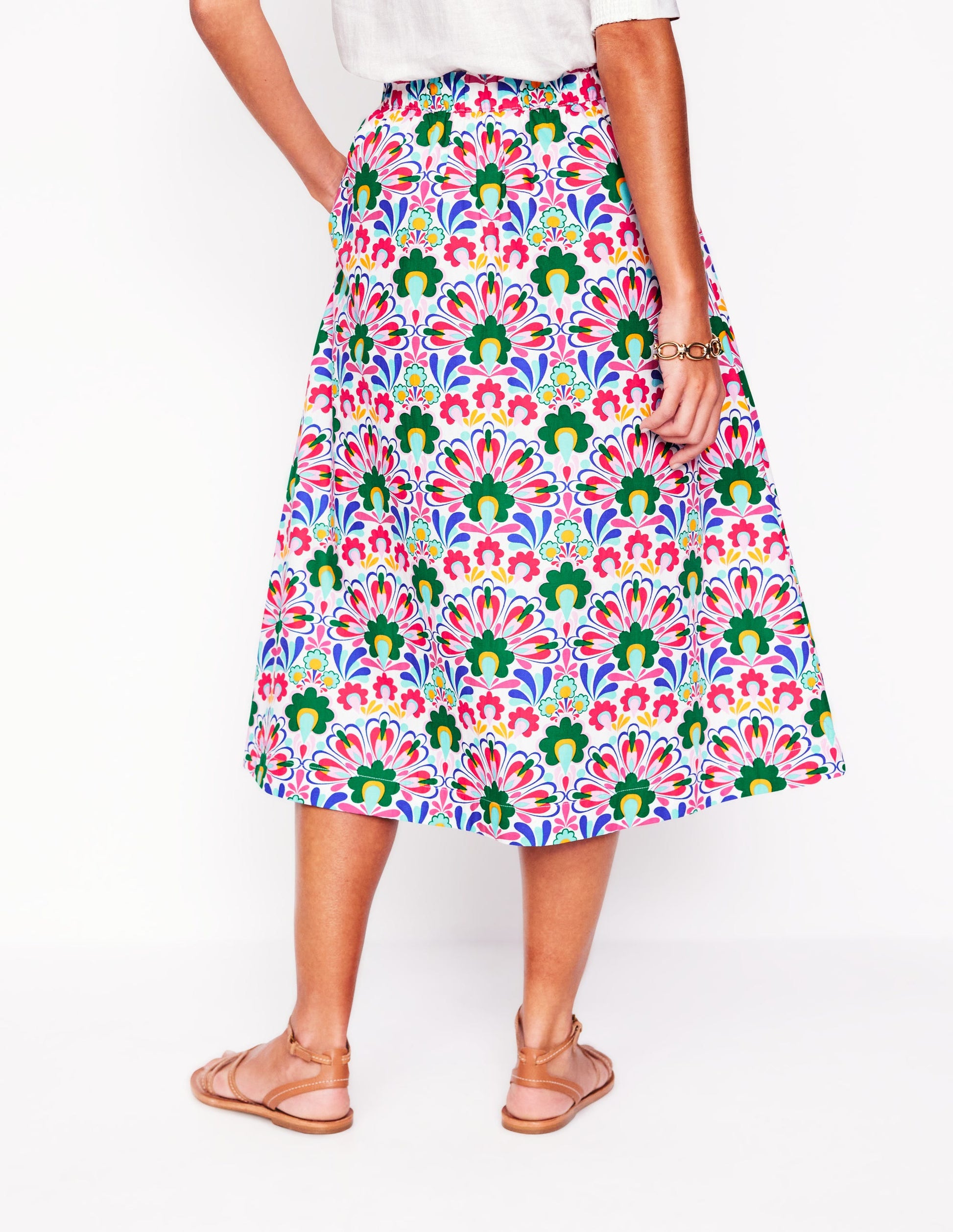 Hattie Poplin Midi Skirt-Multi, Decorative Dandelion-3