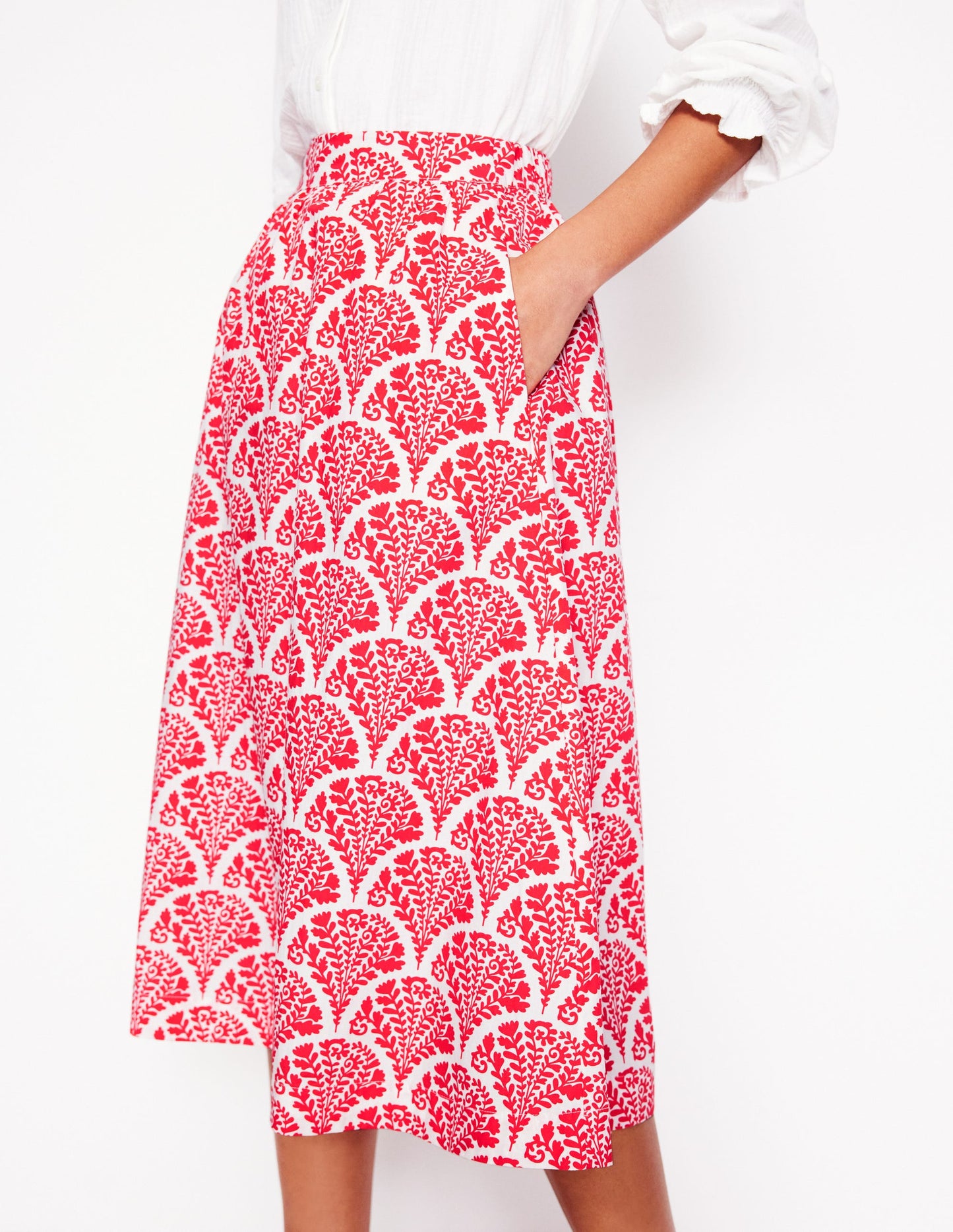 Hattie Poplin Midi Skirt-Jam Red, Blossomy