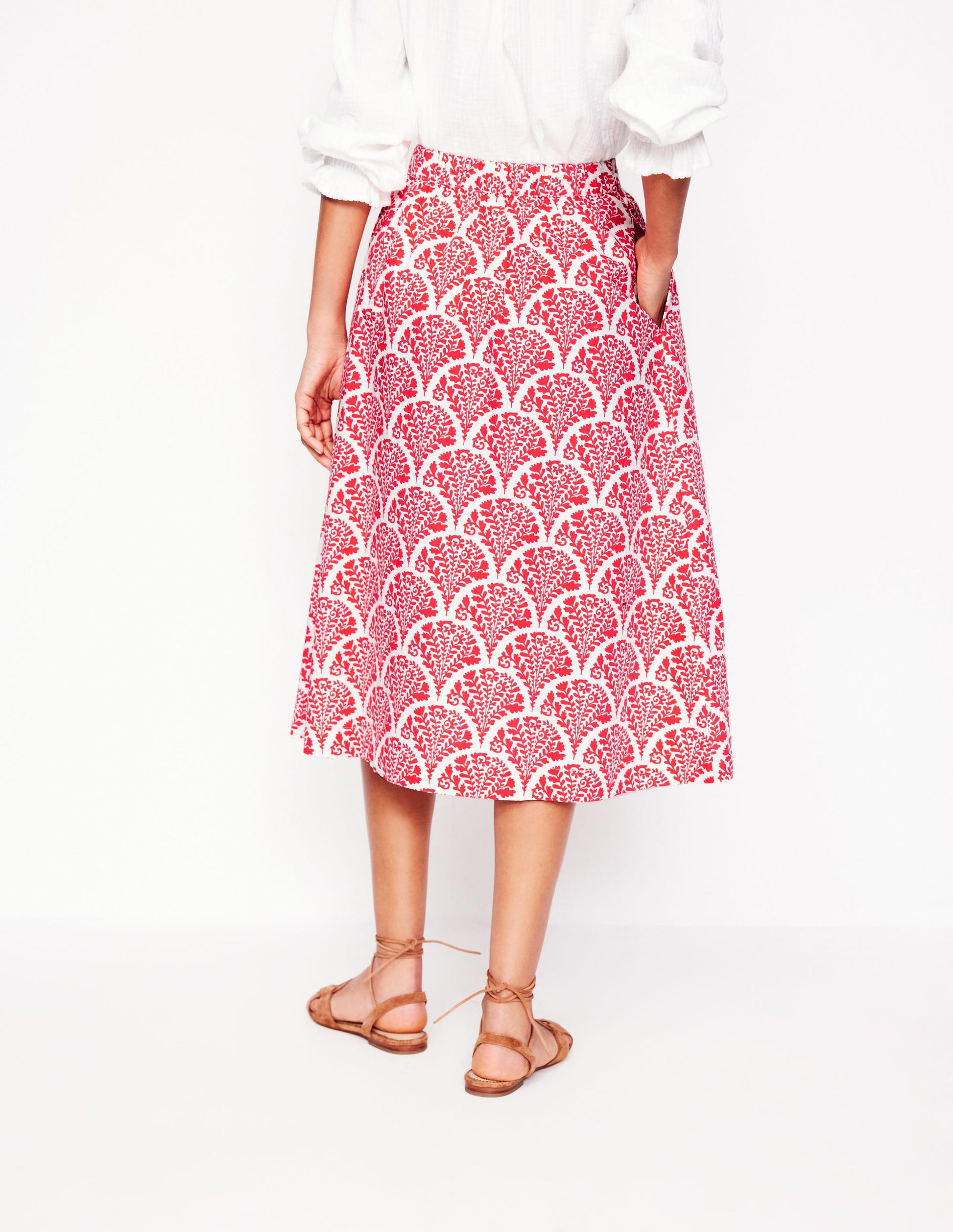 Hattie Poplin Midi Skirt-Jam Red, Blossomy-3