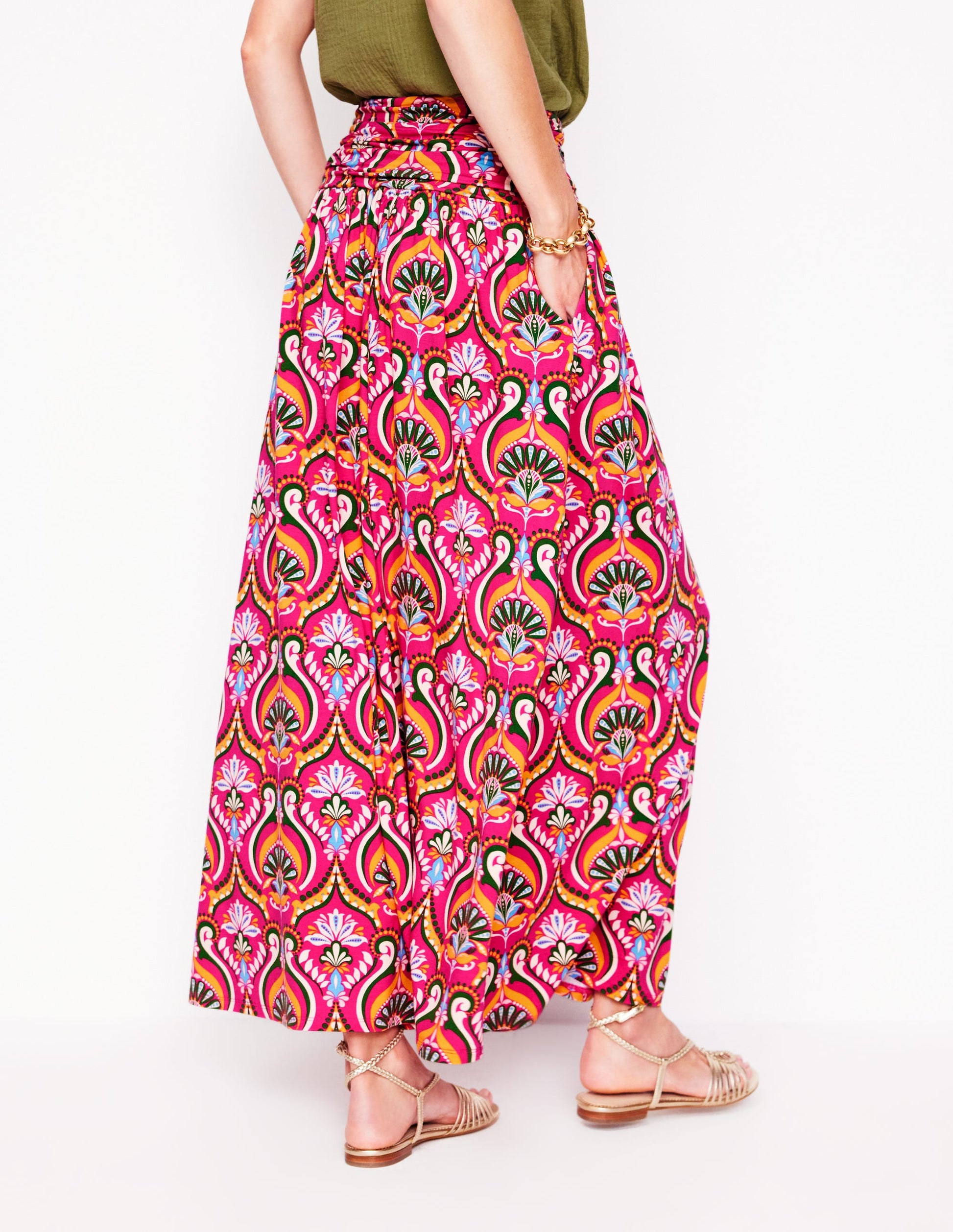 Rosaline Jersey Skirt-Pink Peony, Ornamental Floral-3