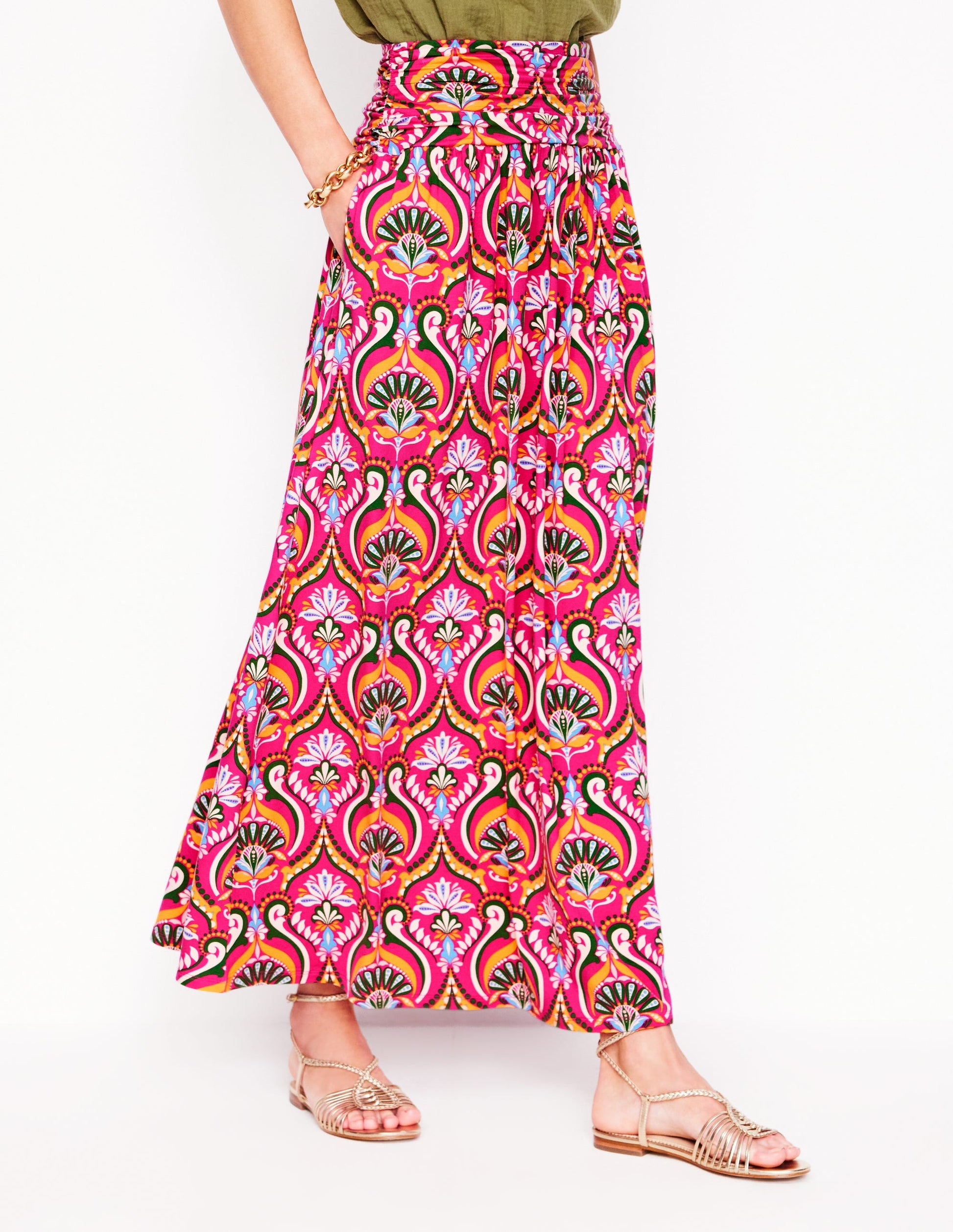 Rosaline Jersey Skirt-Pink Peony, Ornamental Floral-4