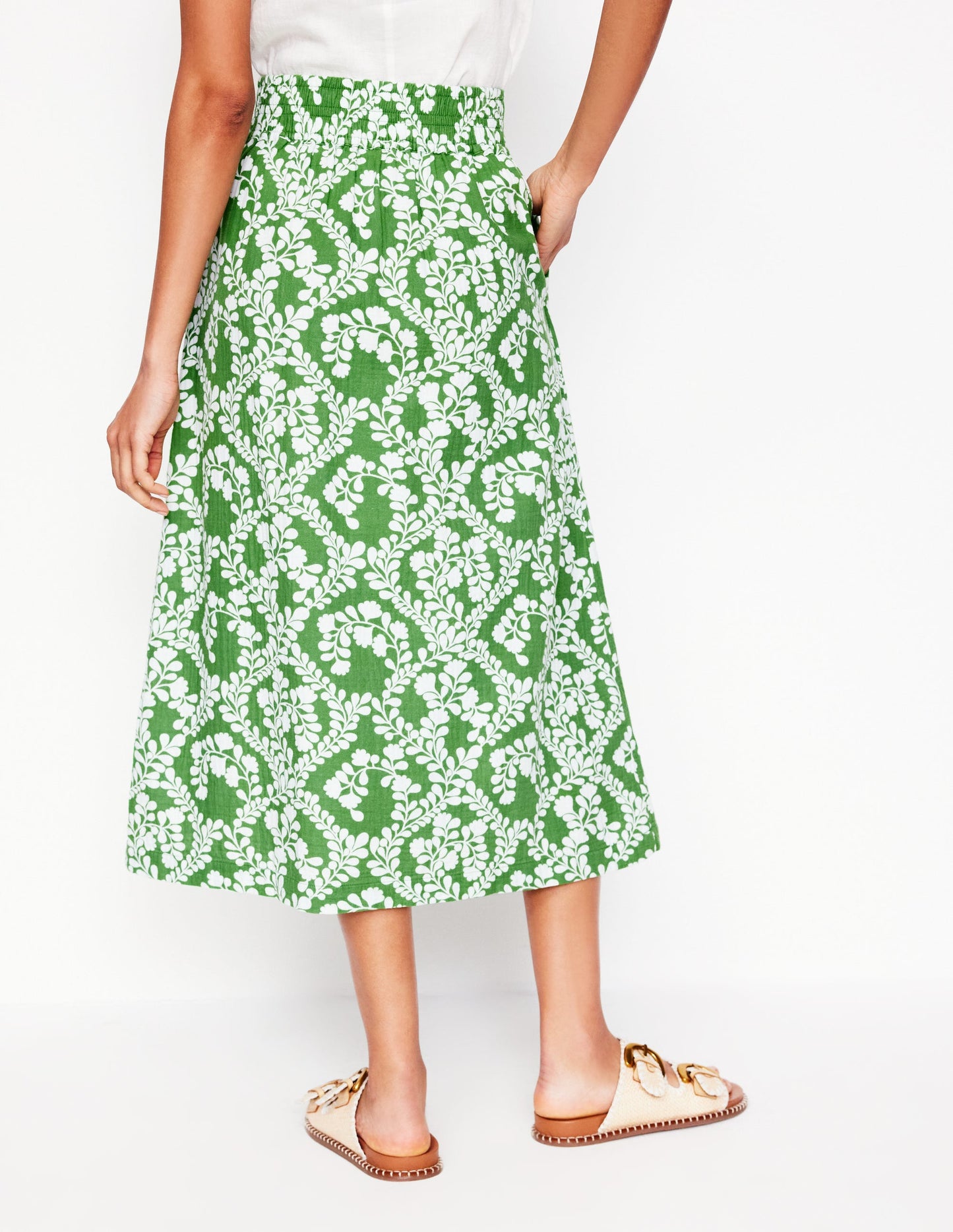 Double Cloth Smocked Skirt-Paradise Green,Vine Silhouette