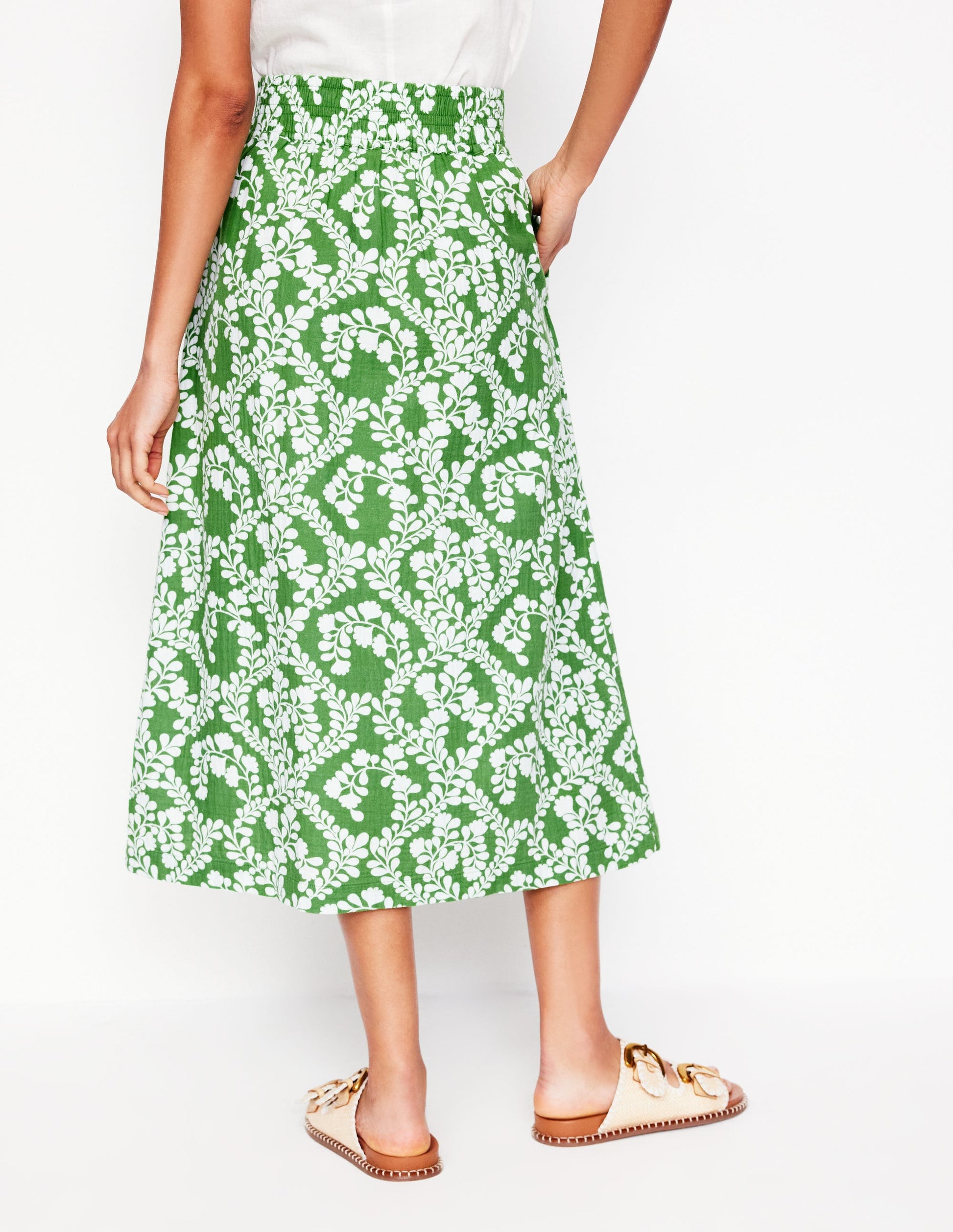 Double Cloth Smocked Skirt-Paradise Green,Vine Silhouette-3