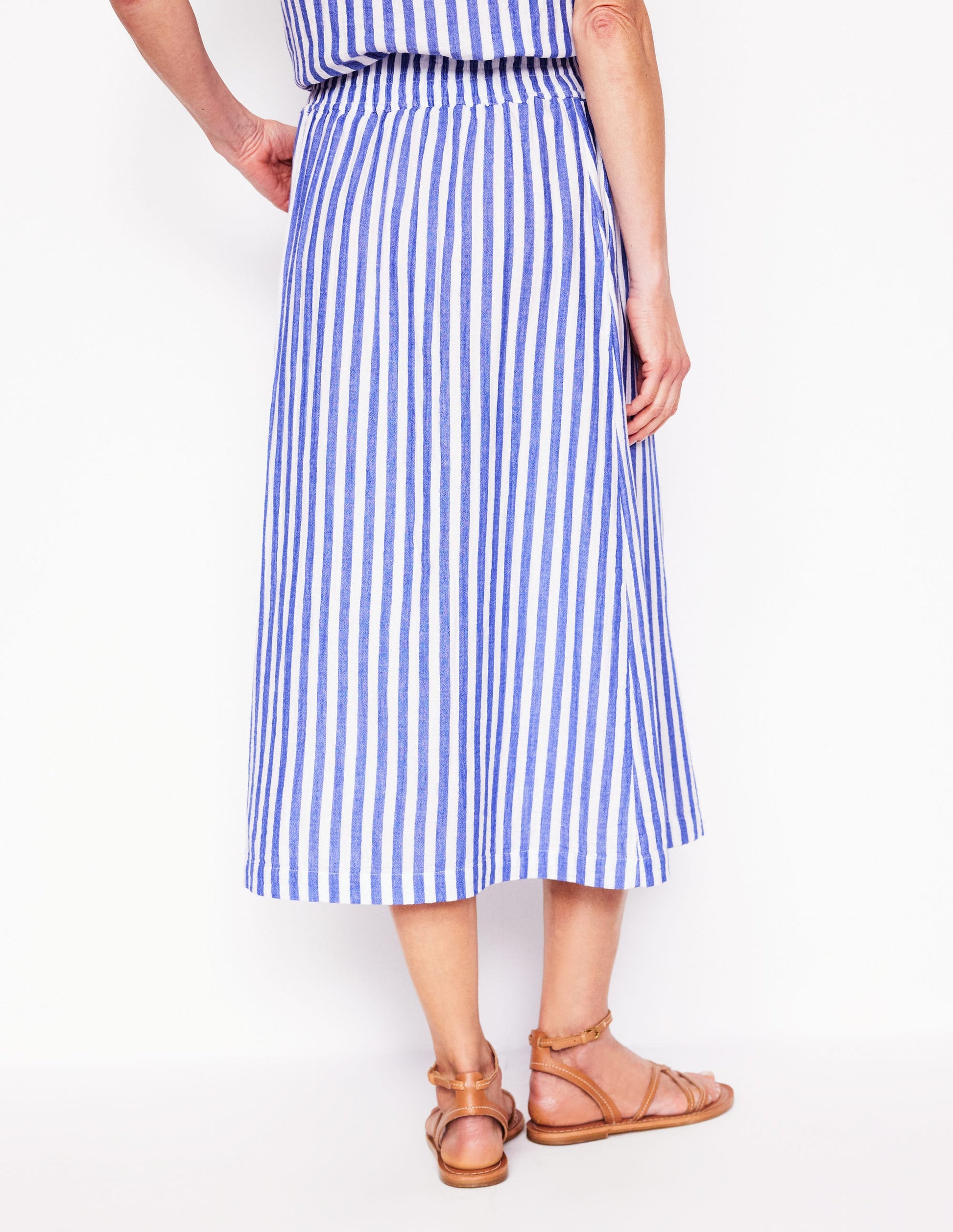 Double Cloth Smocked Skirt-Bright Blue Stripe-3