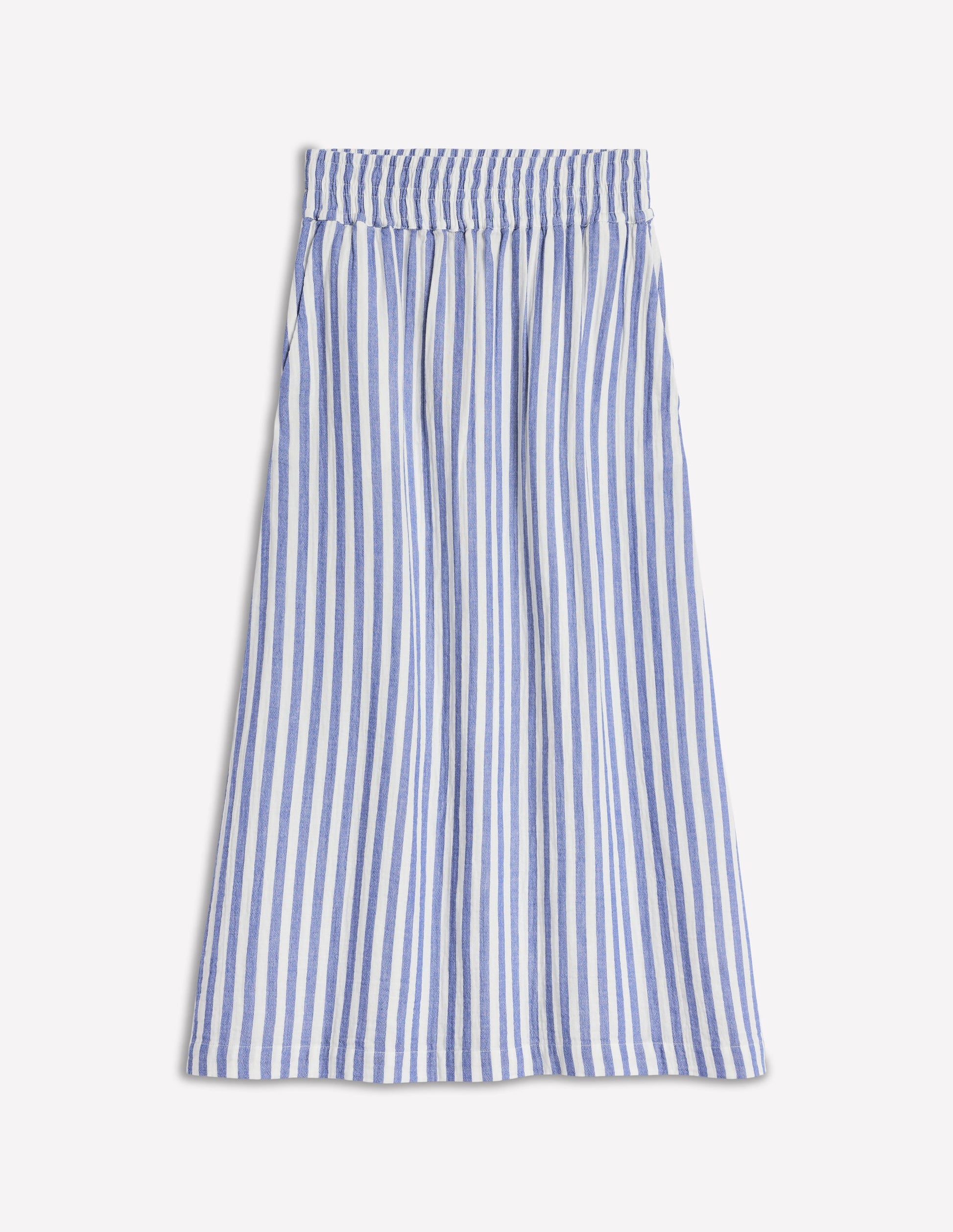 Double Cloth Smocked Skirt-Bright Blue Stripe-5