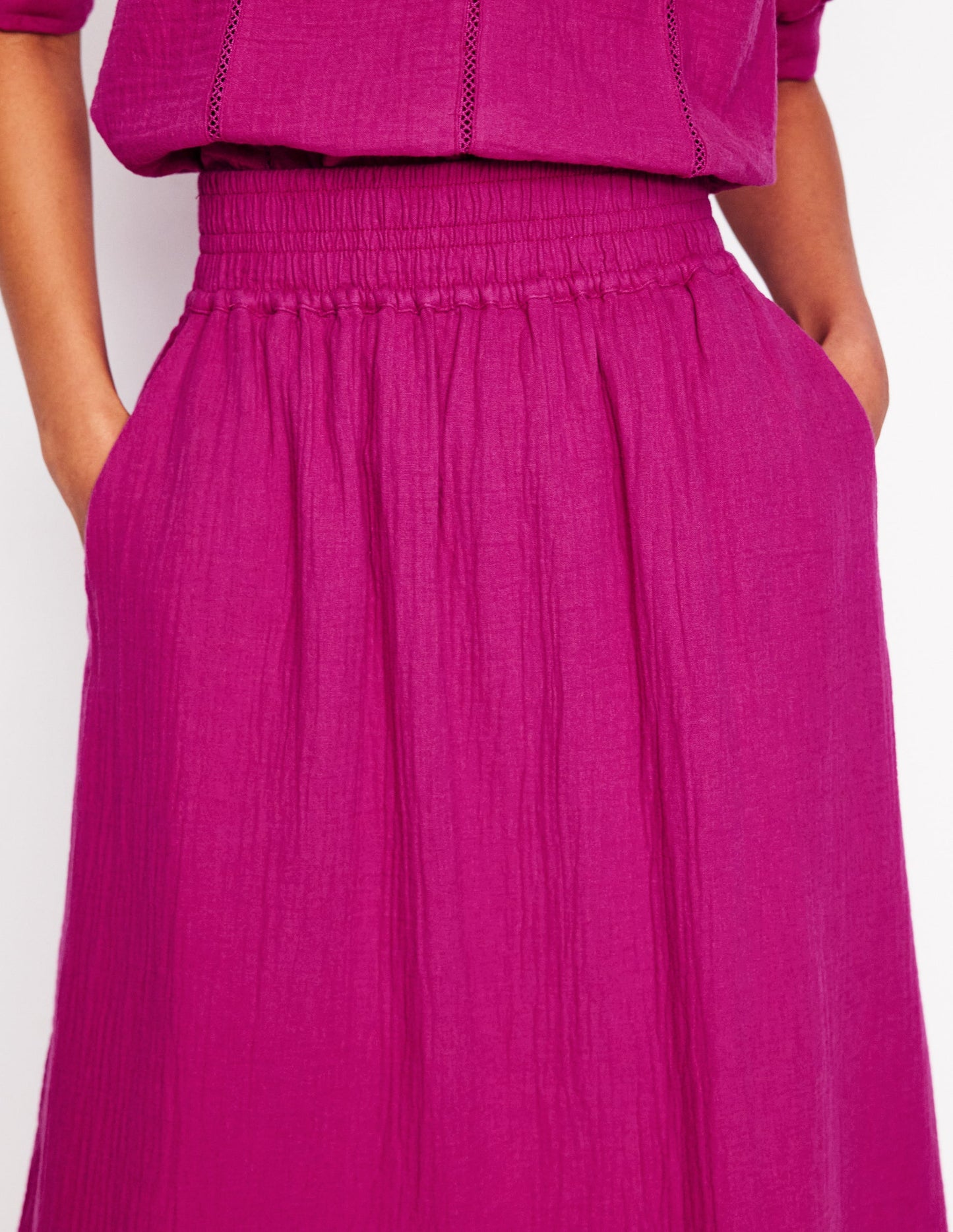 Double Cloth Smocked Skirt-Fuchsia