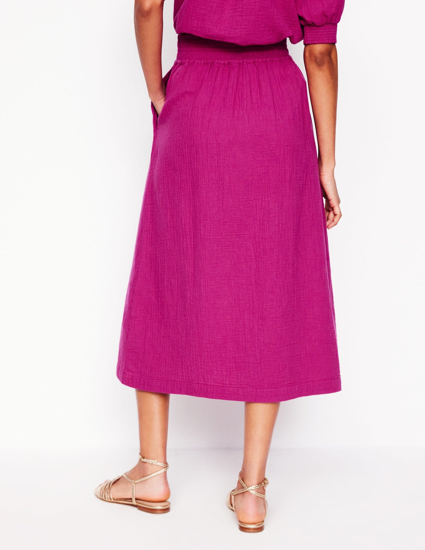 Double Cloth Smocked Skirt-Fuchsia