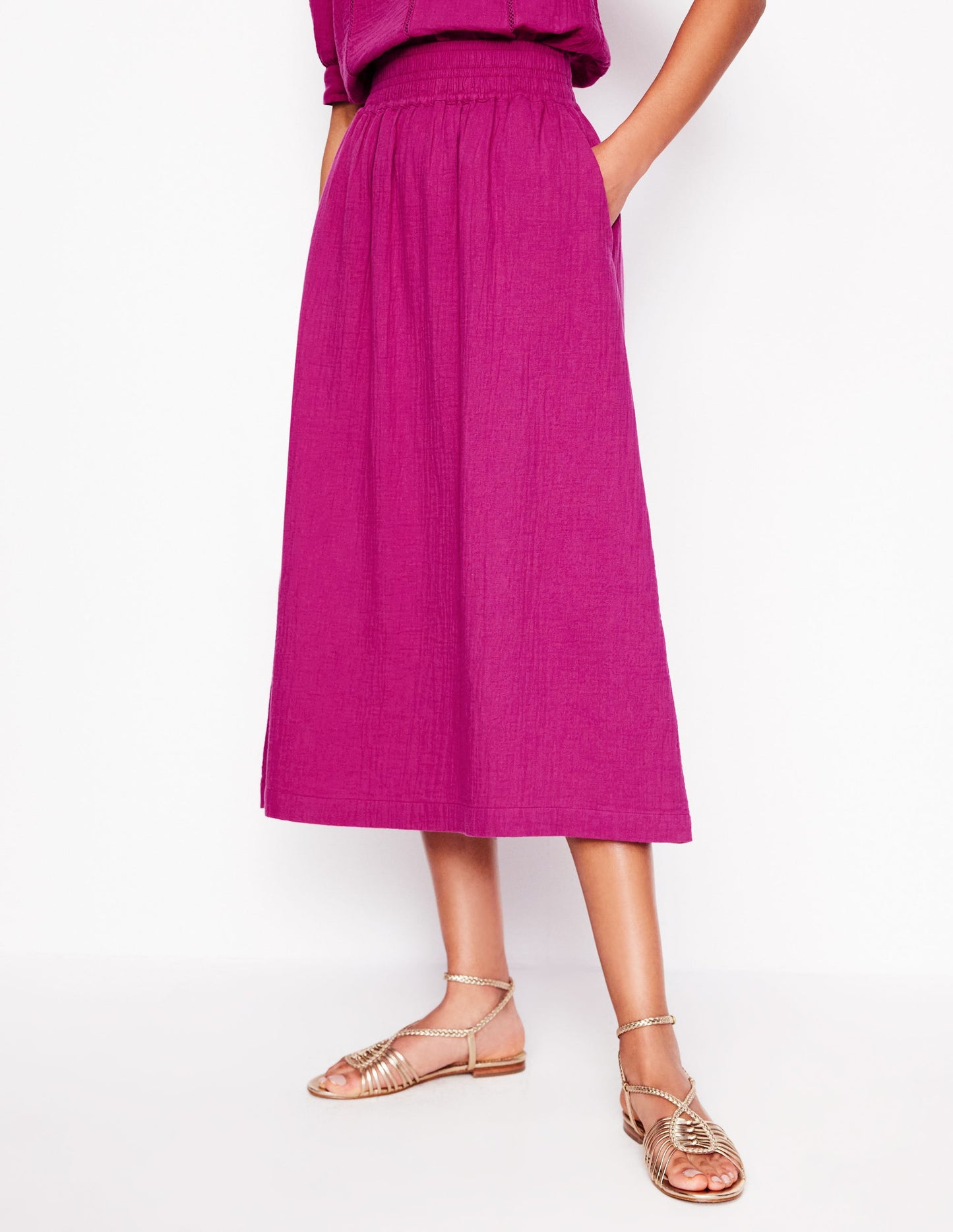 Double Cloth Smocked Skirt-Fuchsia