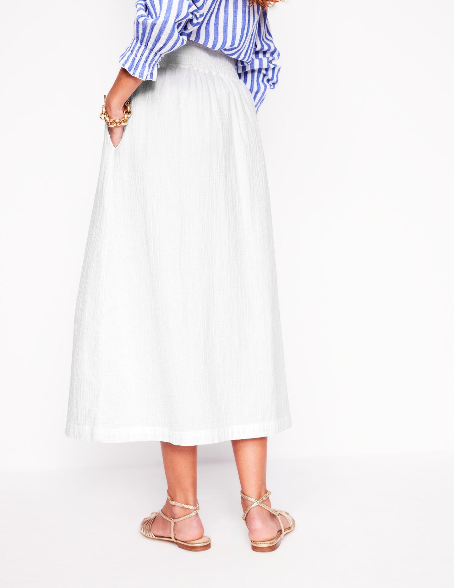 Double Cloth Smocked Skirt-White