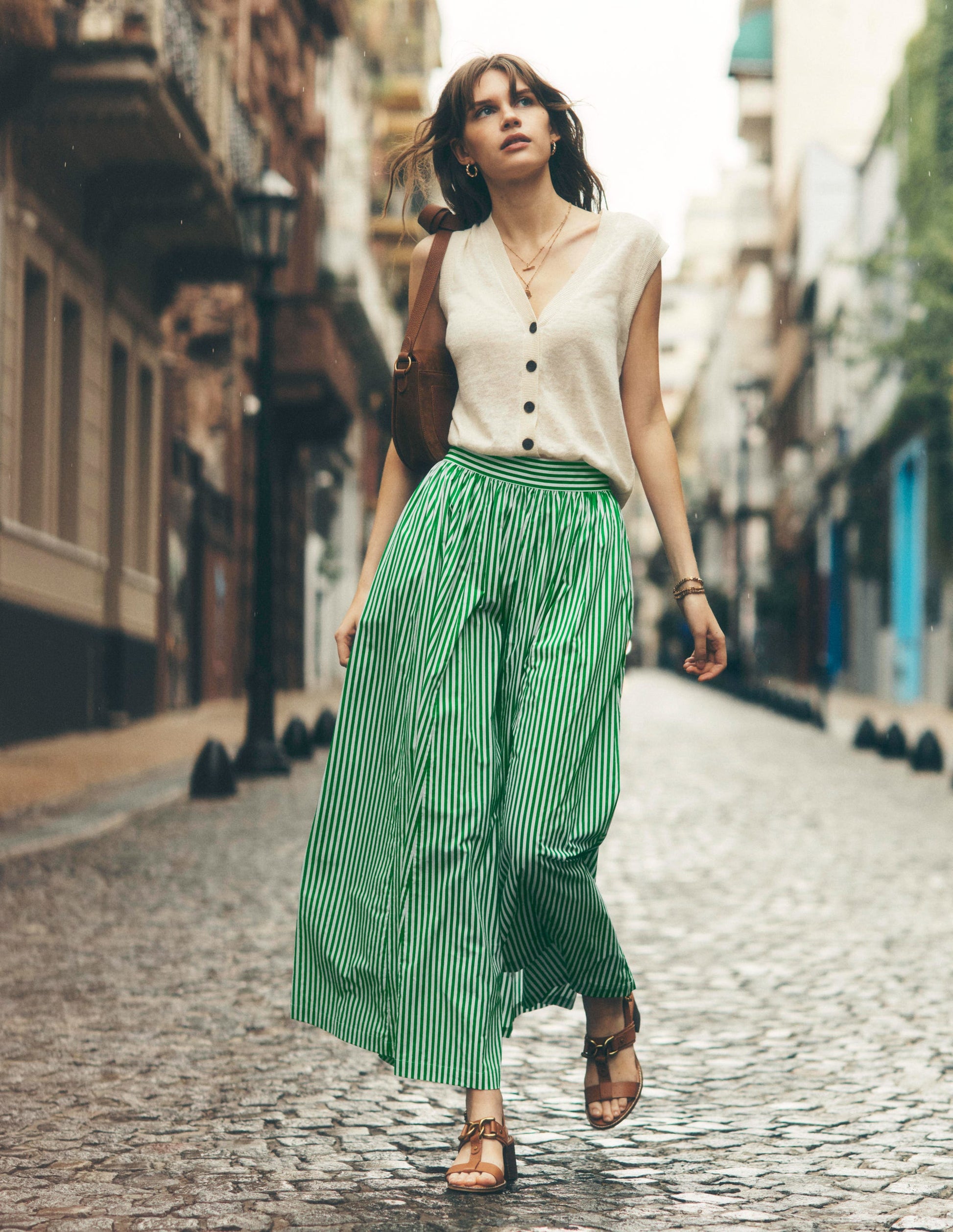 Full Poplin Maxi Skirt-Rich Emerald, Fine Stripe-5