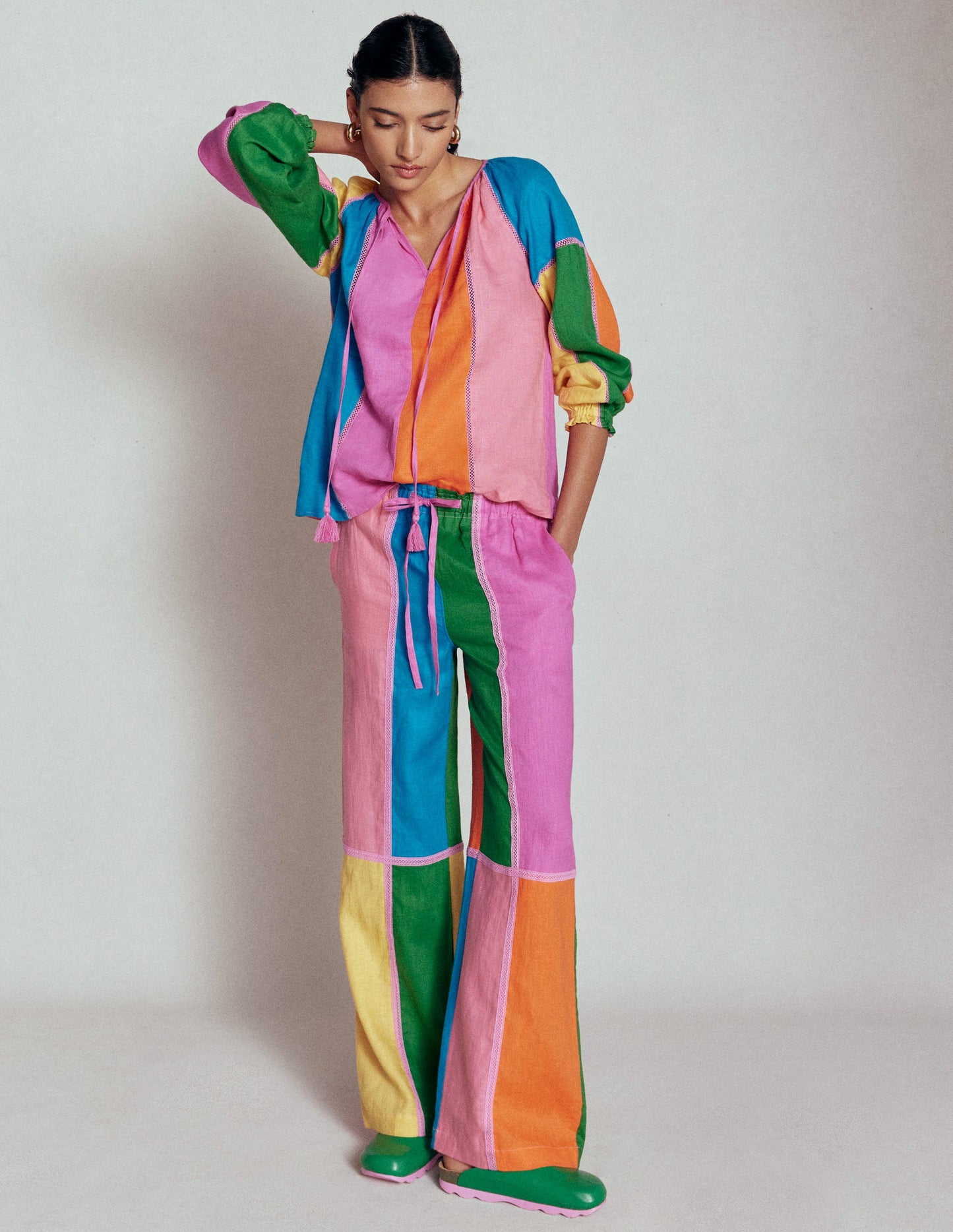 Islington Linen Trousers-Multi Colourblock