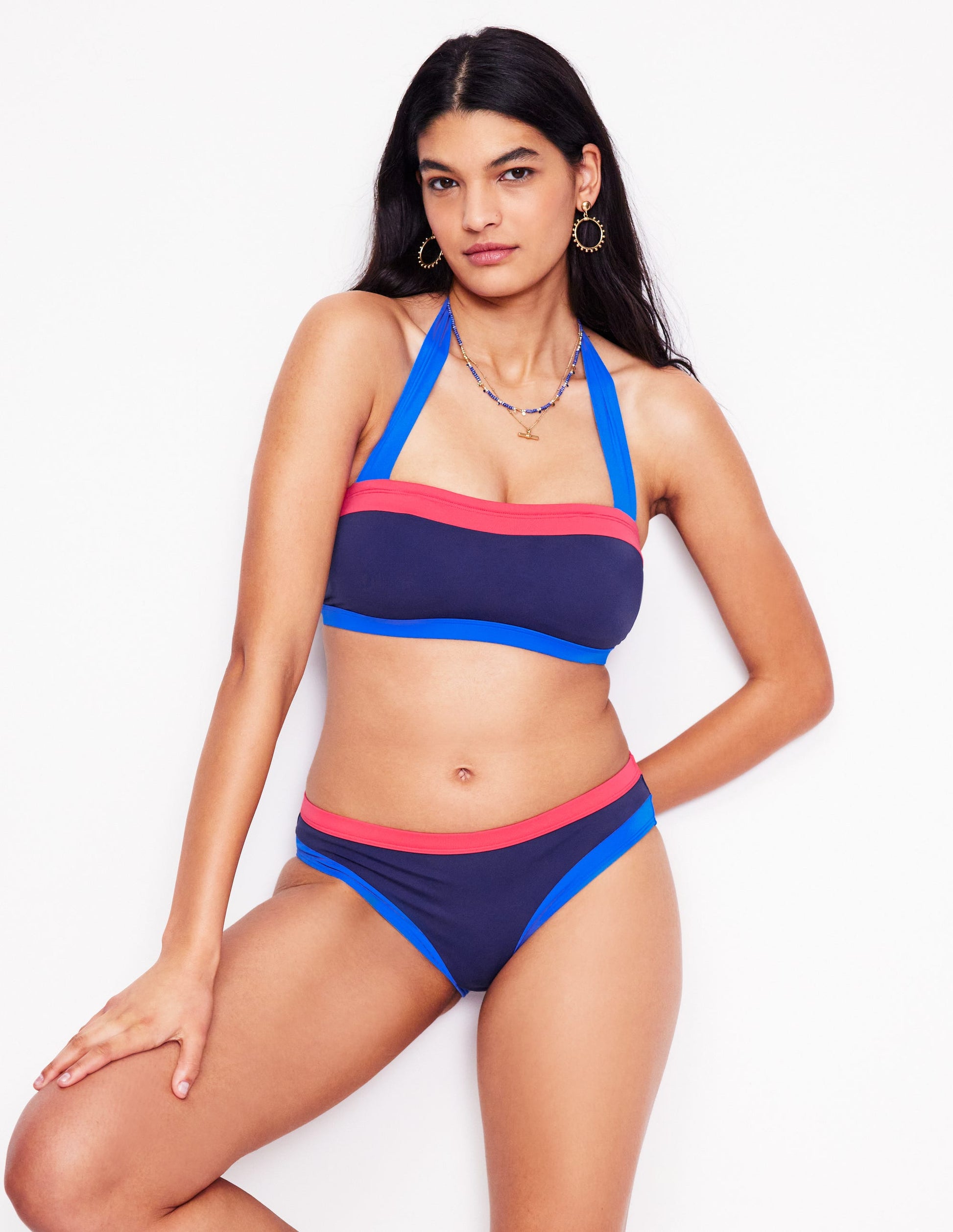 Santorini Bikini Bottoms-Navy/ Coral Punch Pink/ Blue-2