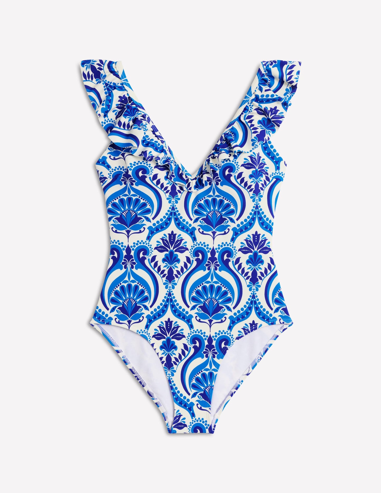 Evia Ruffle Swimsuit-Blue, Ornamental Floral