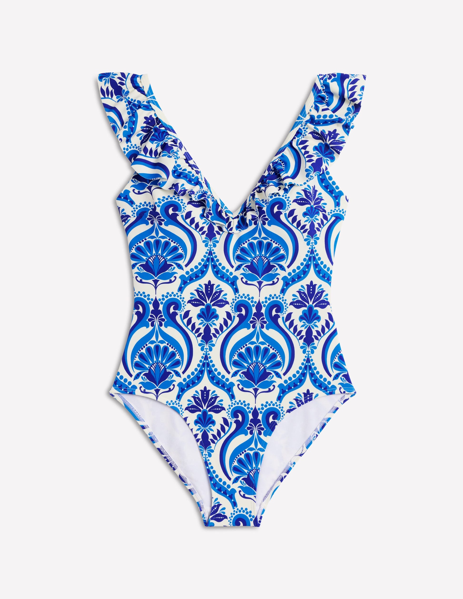 Evia Ruffle Swimsuit-Blue, Ornamental Floral-8