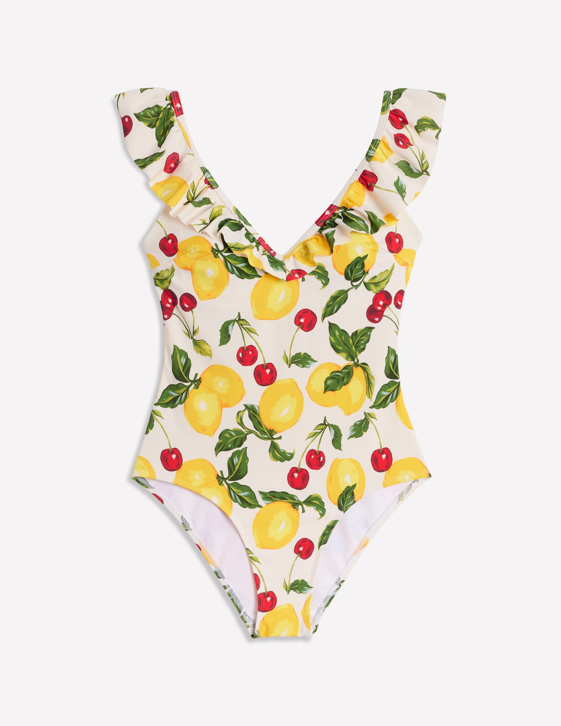 Evia Ruffle Swimsuit-Ivory, Cherries and Lemons-6