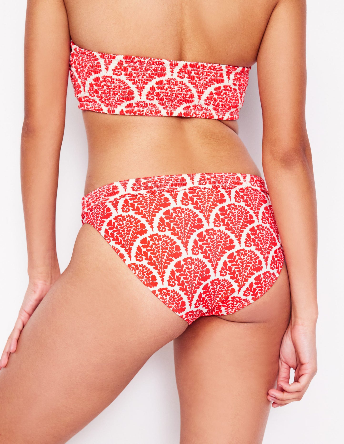 Milos Smocked Bikini Bottoms-Jam Red, Blossomy