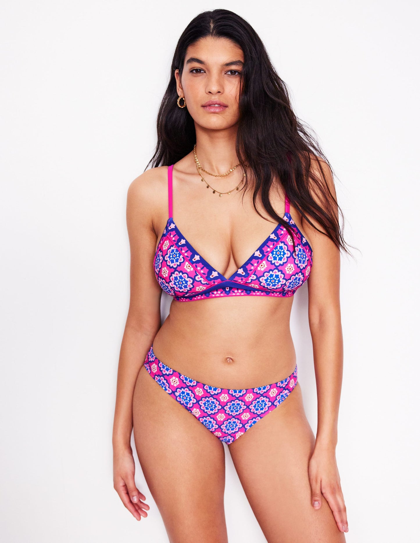 Kasos String V Neck Bikini Top-Cosmos Pink, Geo