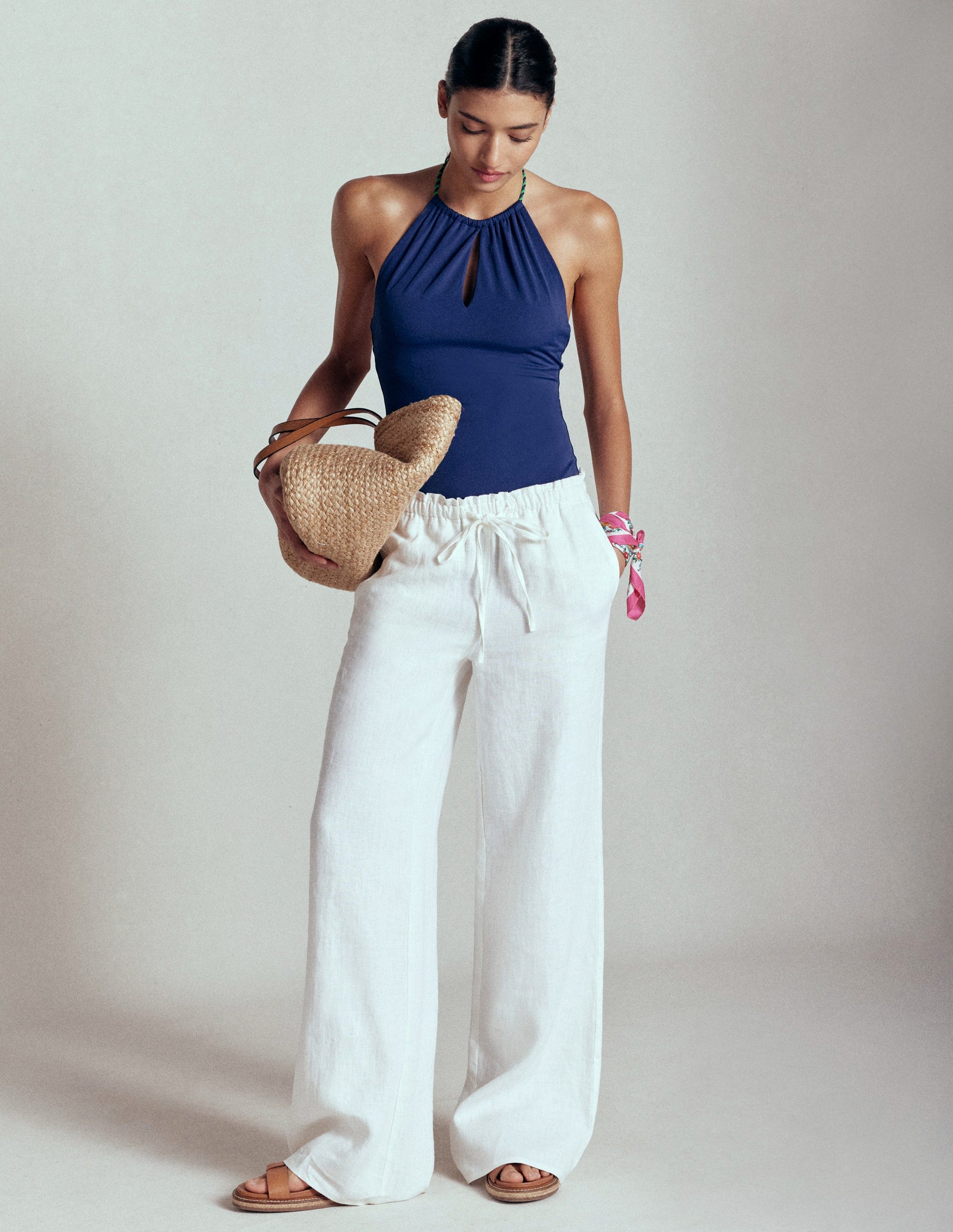 String High Neck Swimsuit-Navy-3