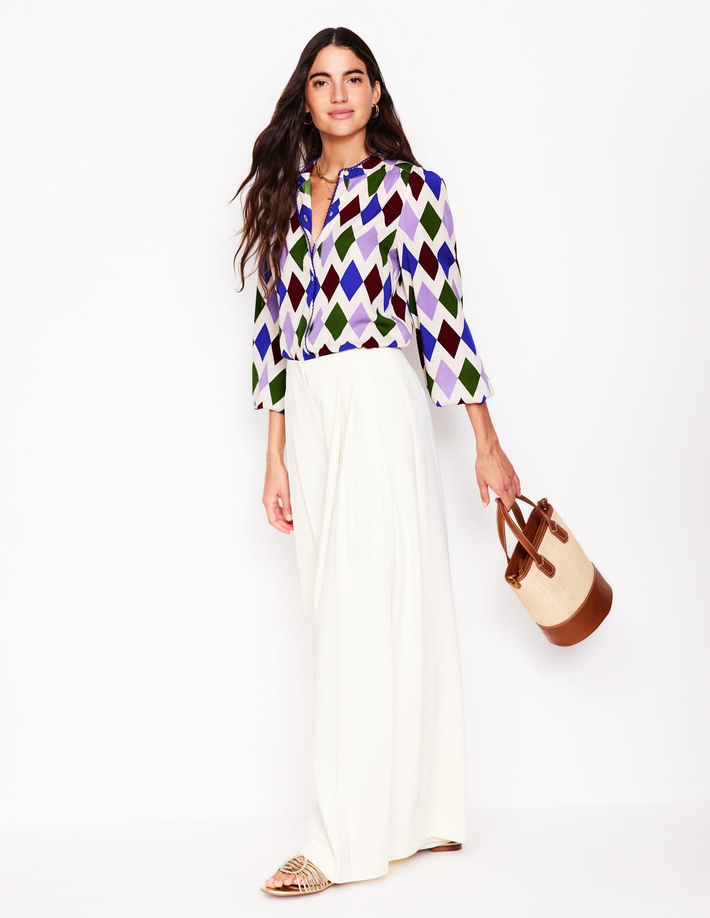 Ara Long Sleeve Top-Multi, Diamond Stripe