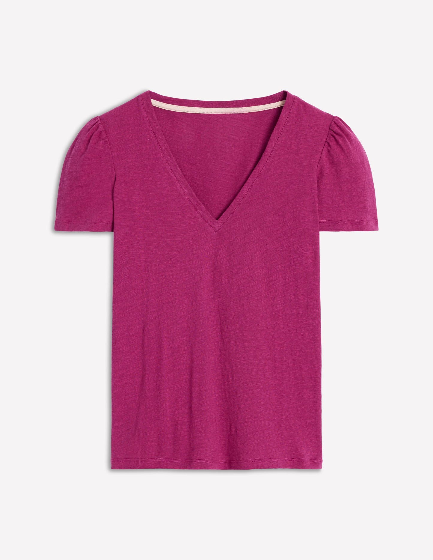 Short Sleeve V Neck T-shirt-Rich Magenta