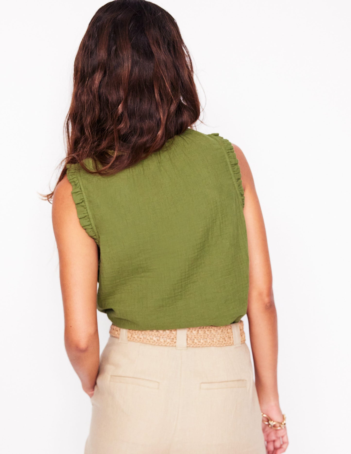 Sophie Ruffle Double Cloth Top-Olive Green