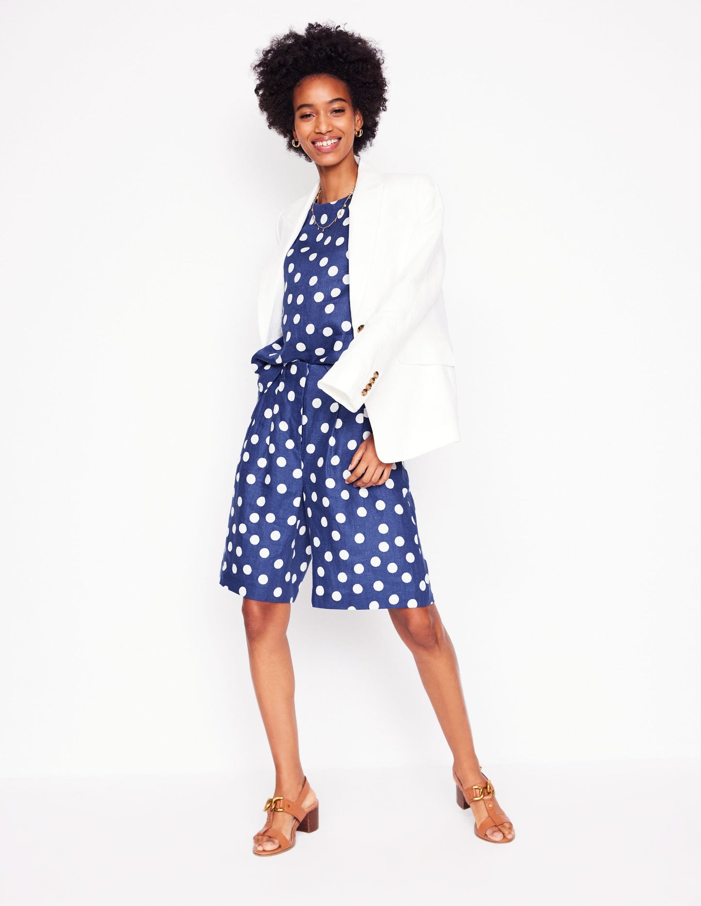 Linen Shell Top-Starboard Blue, Painted Dot