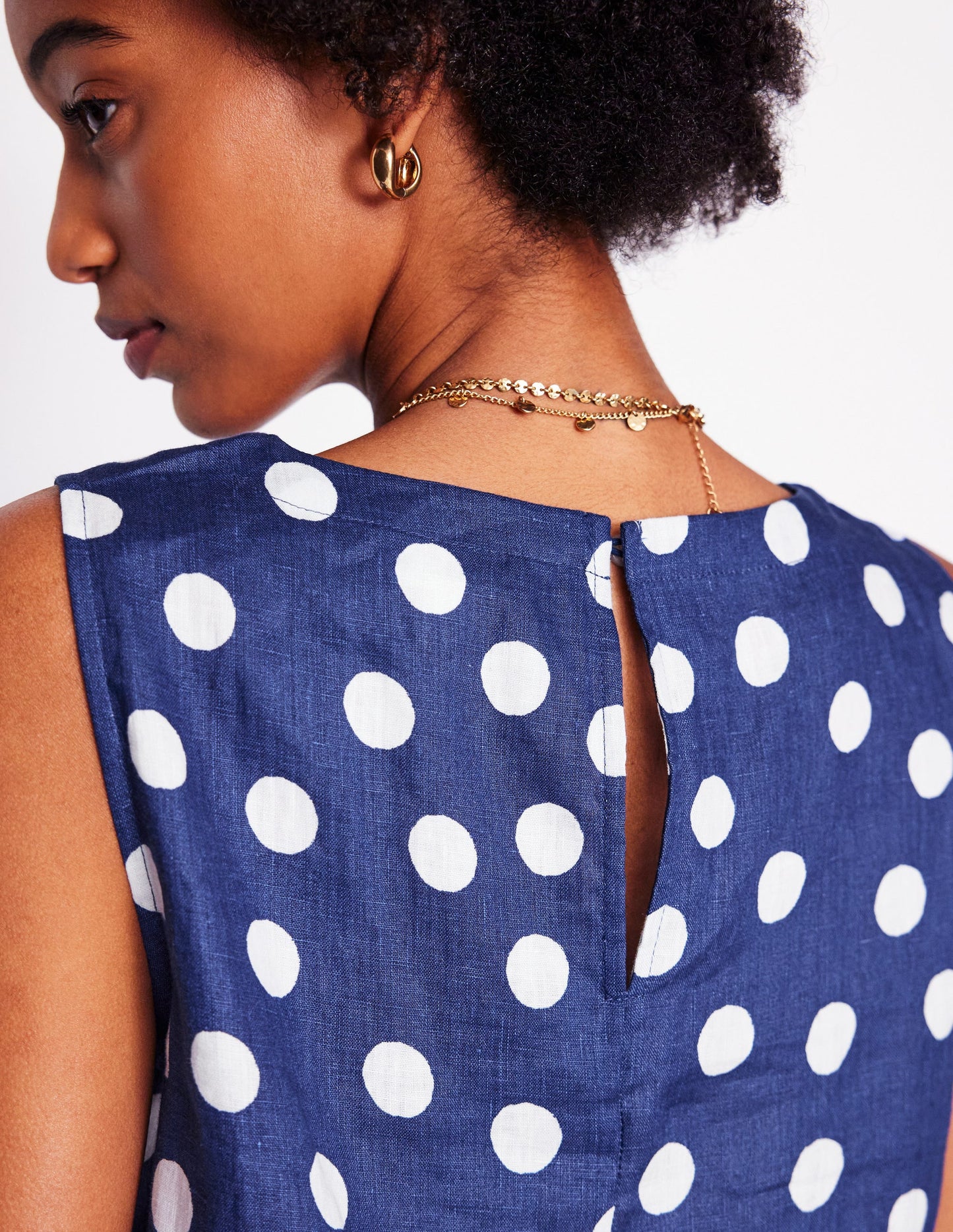 Linen Shell Top-Starboard Blue, Painted Dot